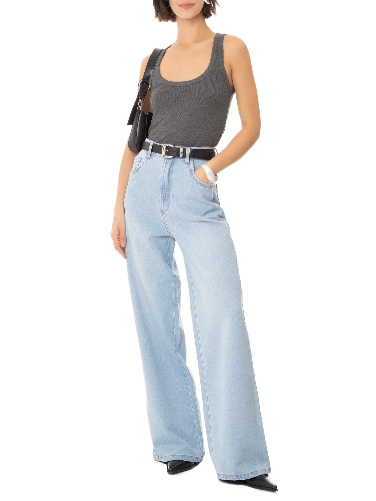 Calça Feminina Jeans Wide Leg Azul Lança Perfume
