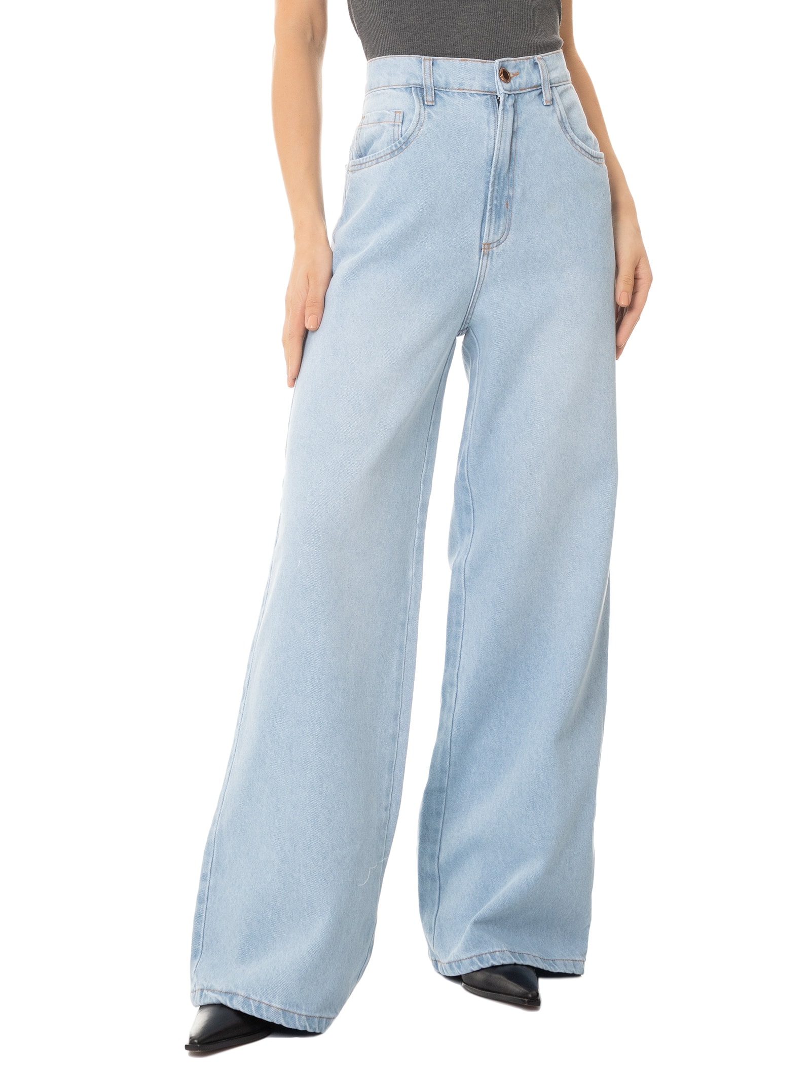 Calça Feminina Jeans Wide Leg Azul Lança Perfume