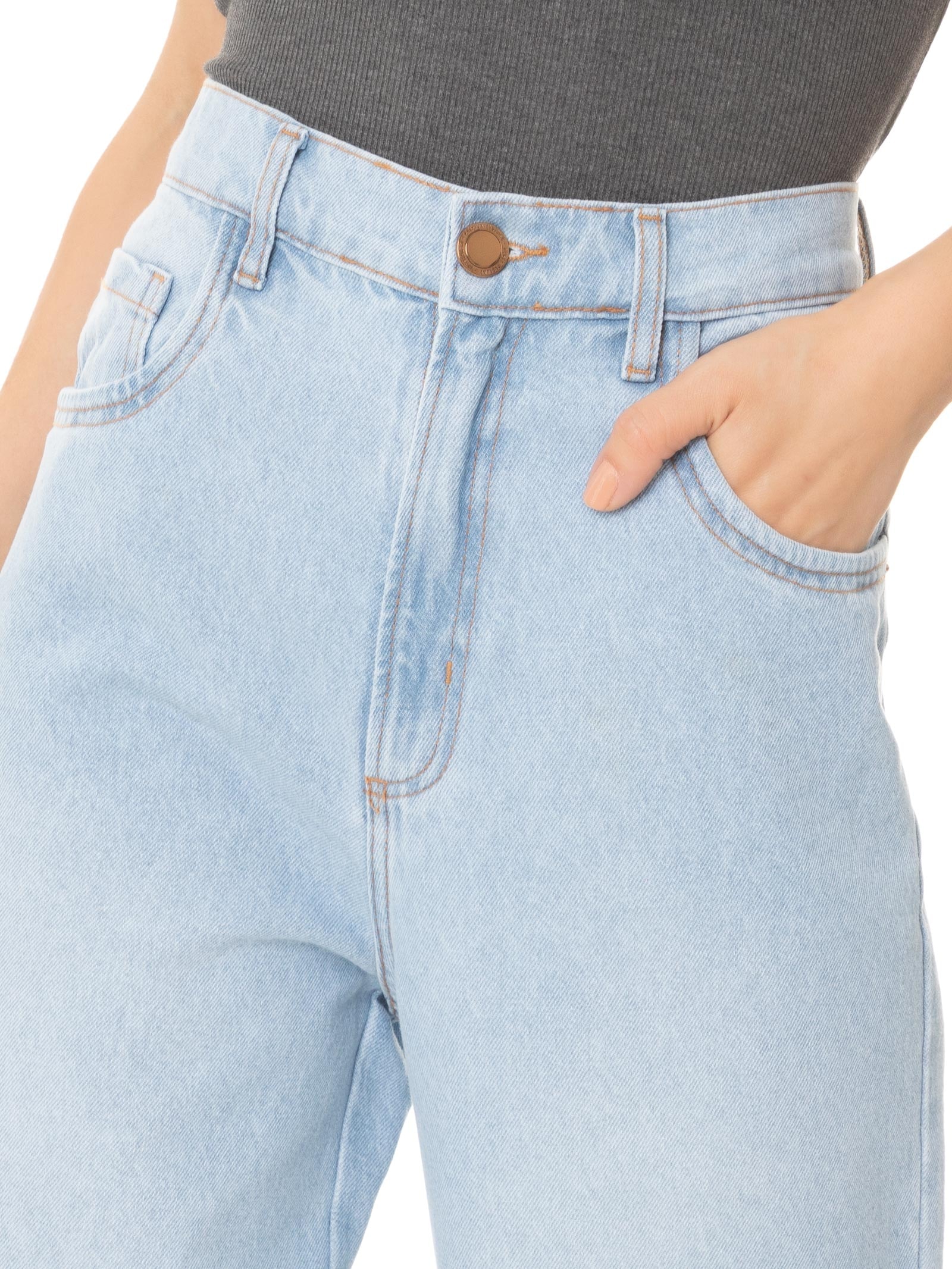 Calça Feminina Jeans Wide Leg Azul Lança Perfume