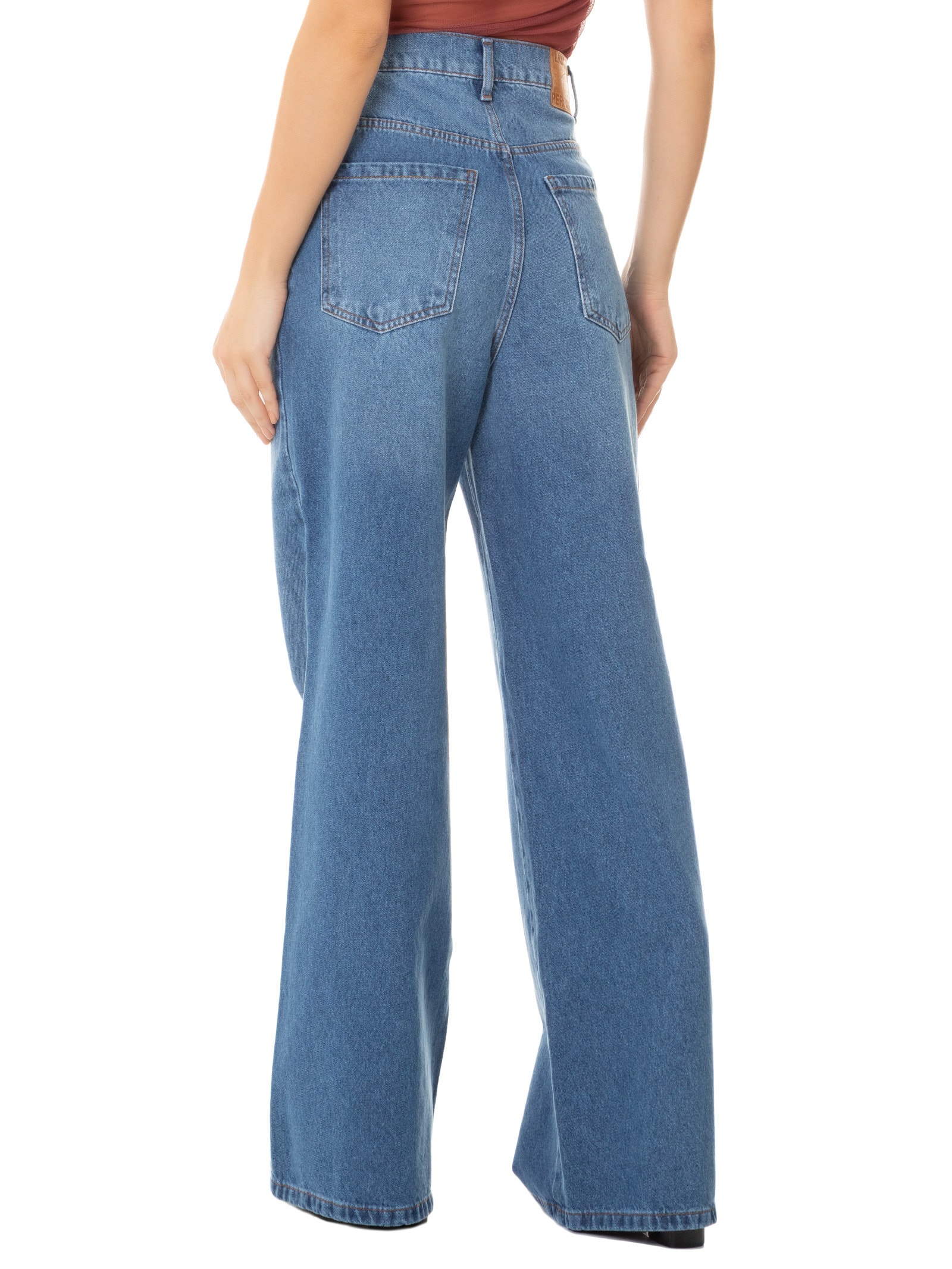 Calça Feminina Jeans Wide Leg Azul Lança Perfume