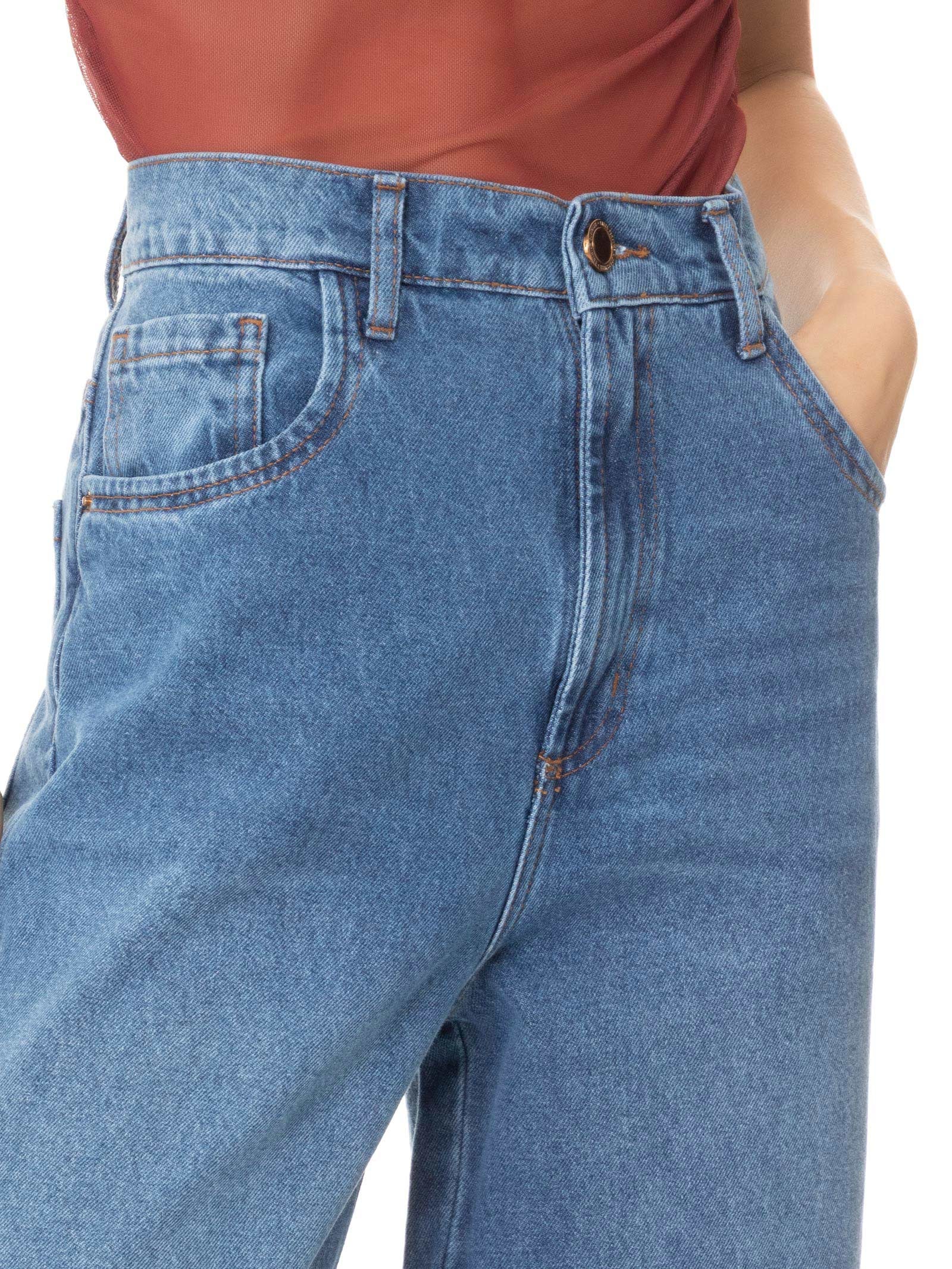 Calça Feminina Jeans Wide Leg Azul Lança Perfume