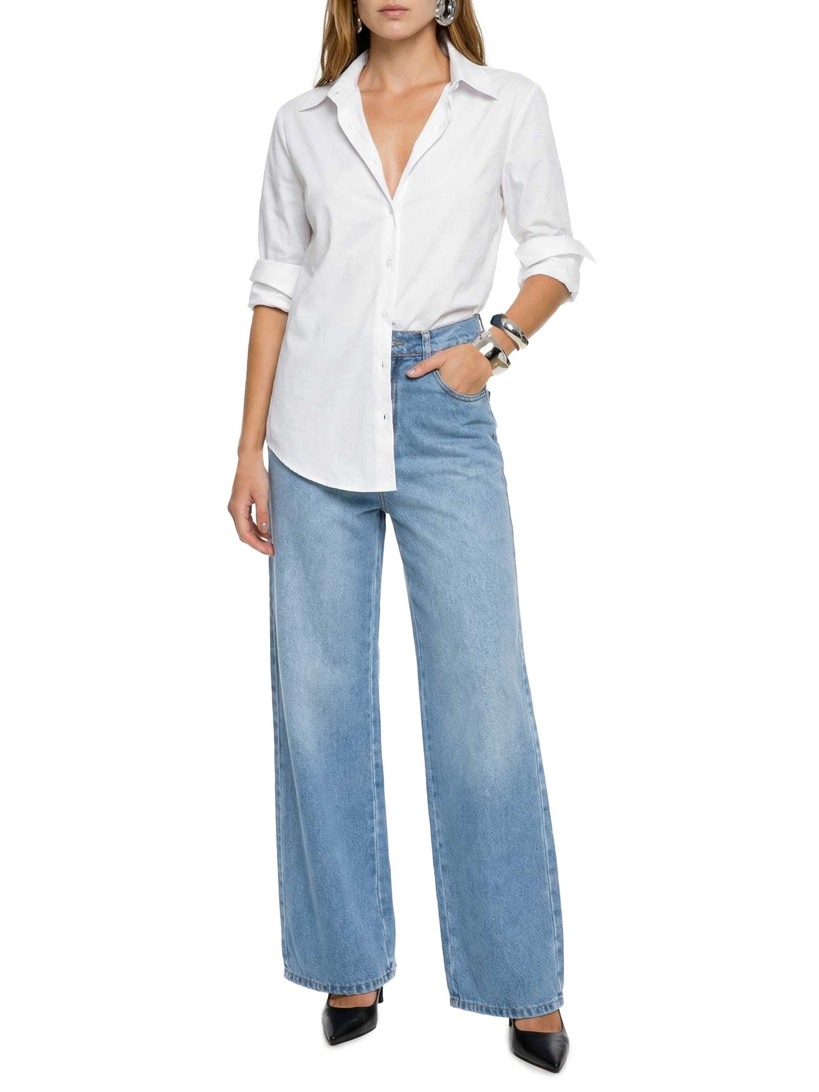 Calça Feminina Jeans Wide Leg Azul Lança Perfume