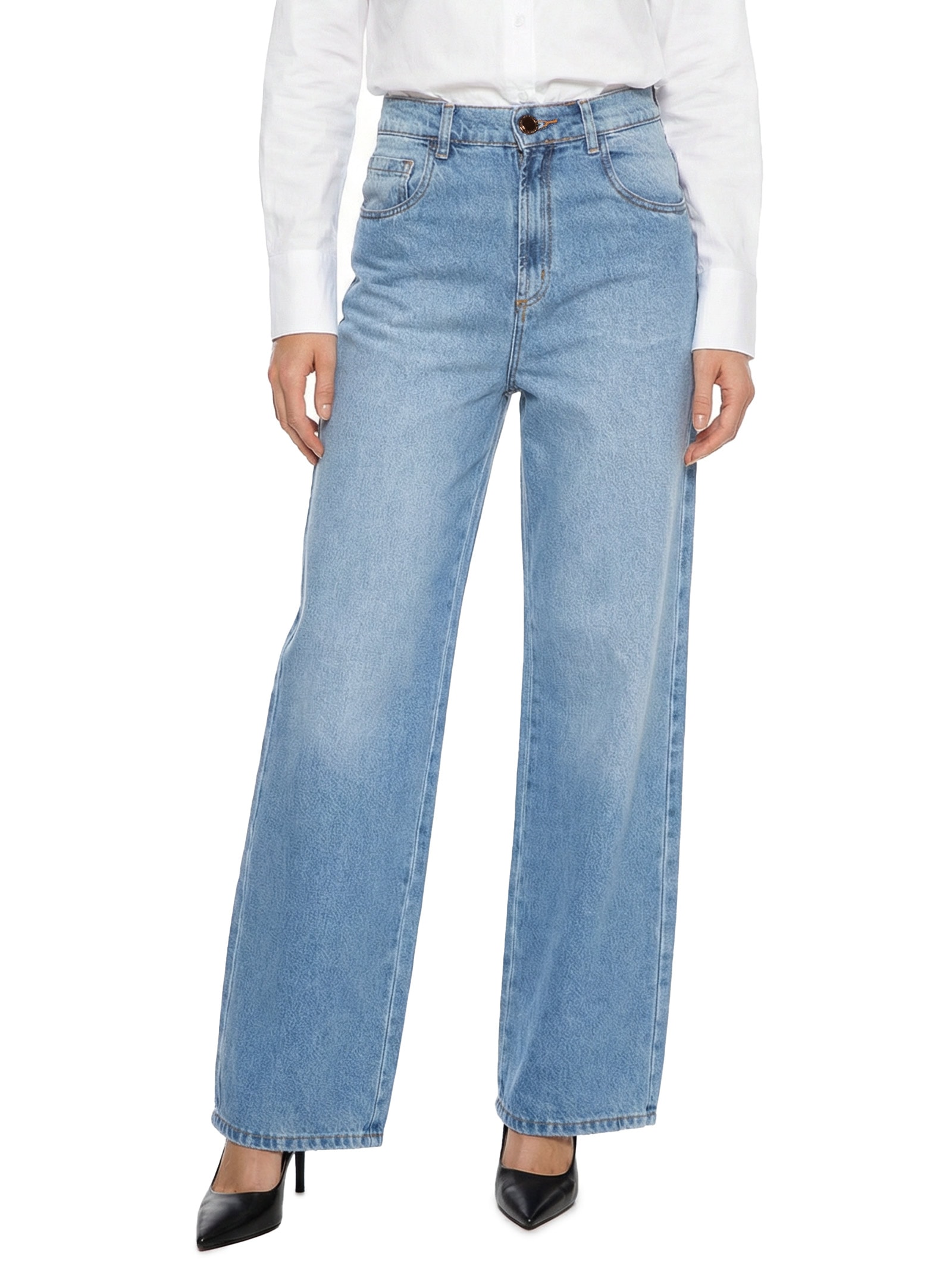 Calça Feminina Jeans Wide Leg Azul Lança Perfume