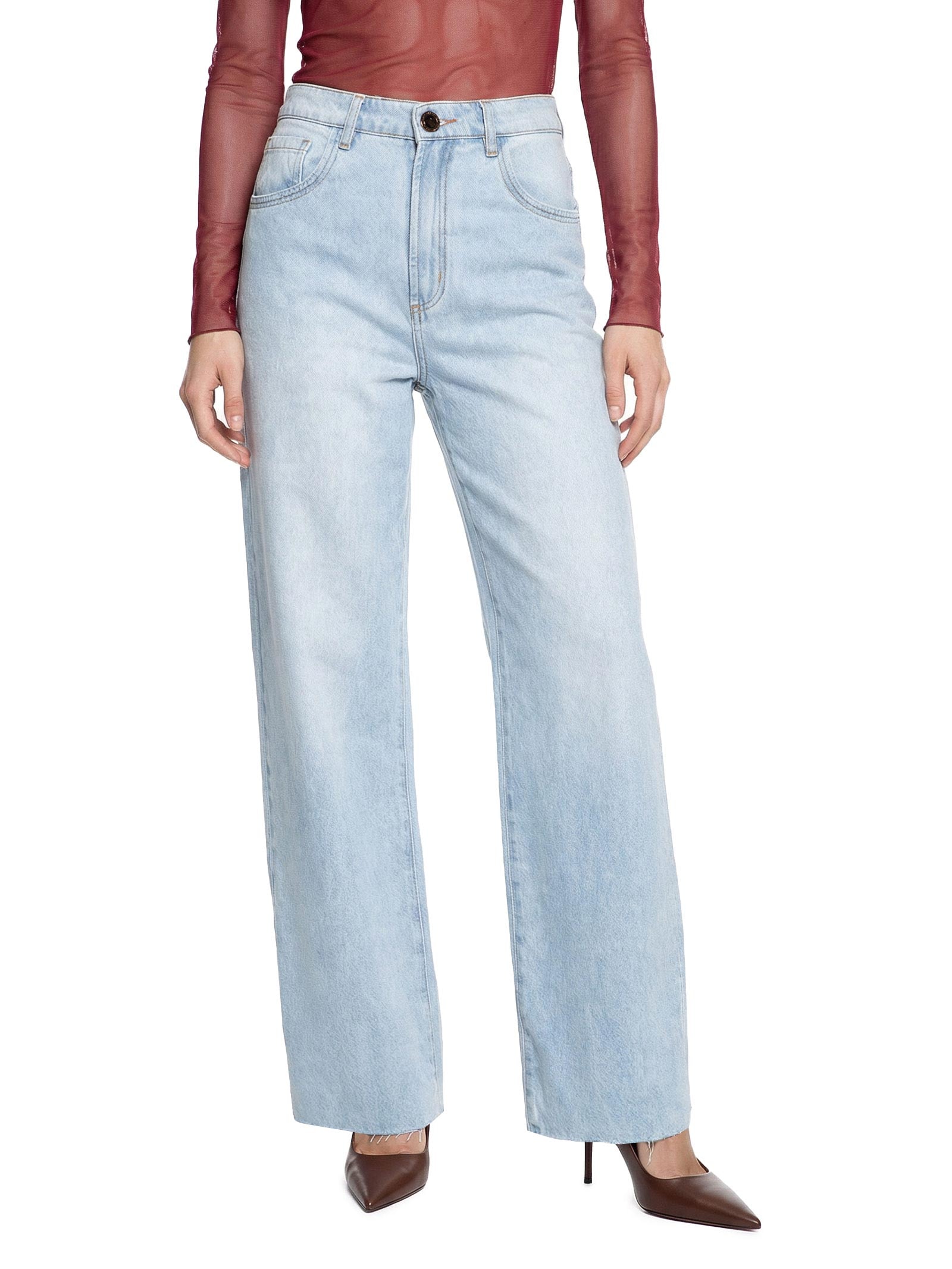 Calça Feminina Jeans Wide Leg Azul Lança Perfume