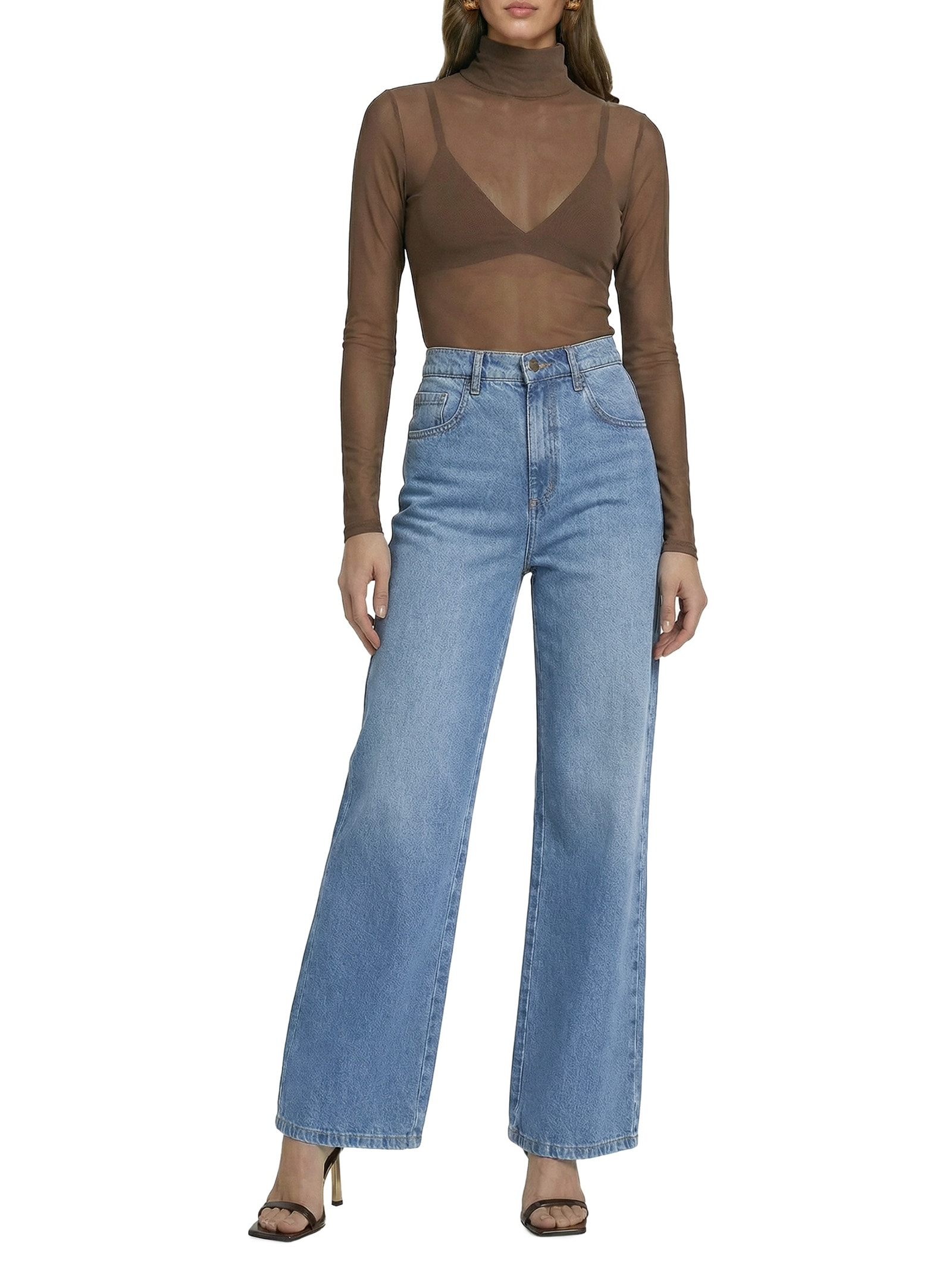 Calça Feminina Jeans Wide Leg Azul Lança Perfume