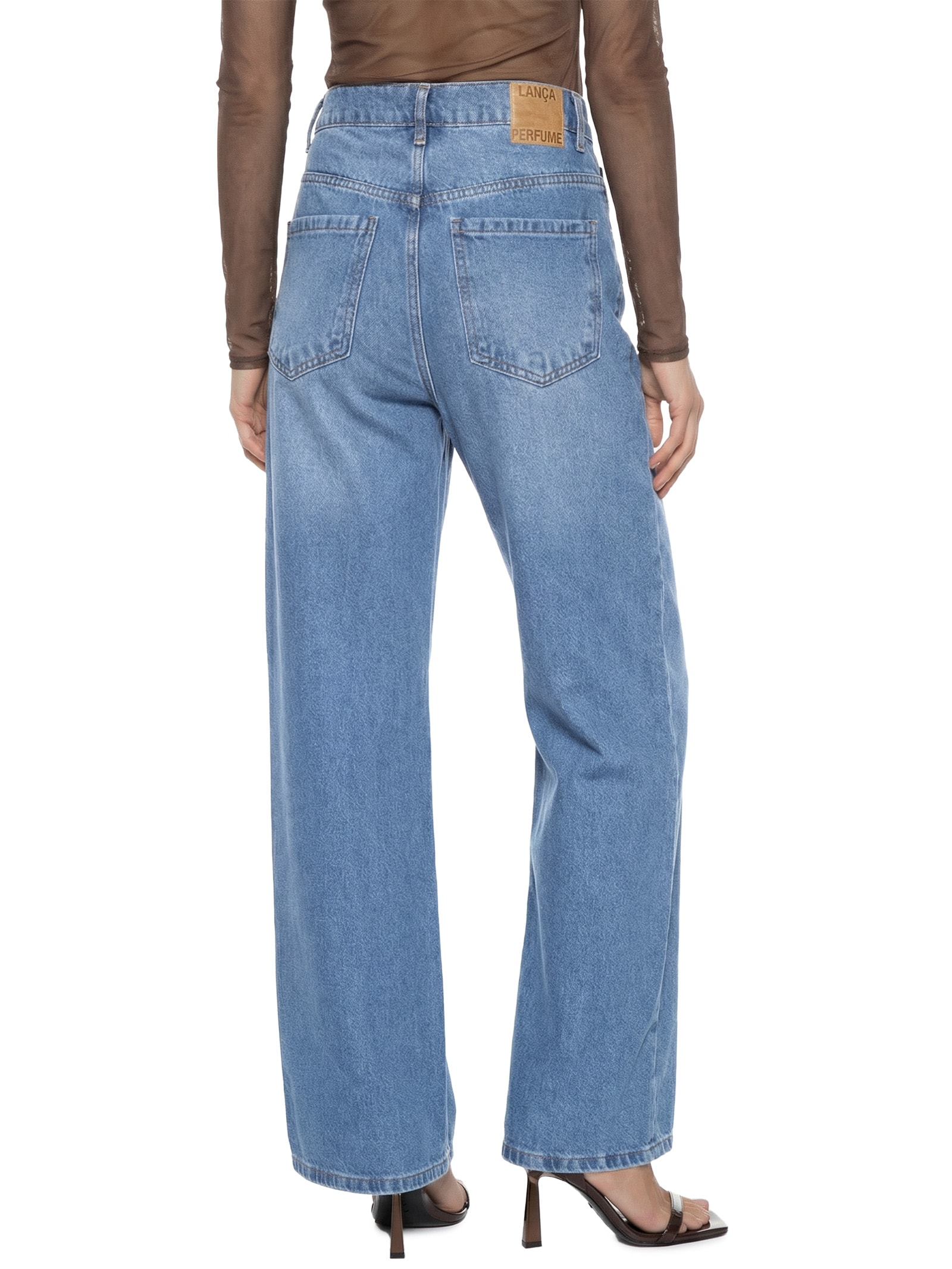 Calça Feminina Jeans Wide Leg Azul Lança Perfume