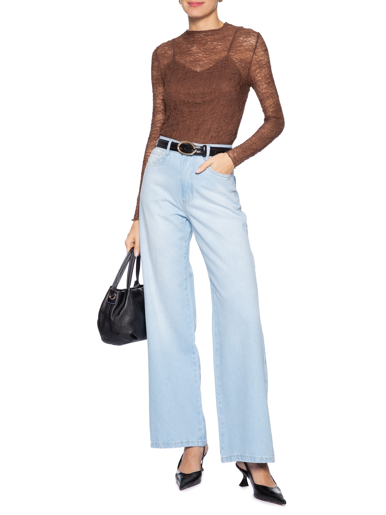 Calça Feminina Jeans Wide Leg Azul Market 33