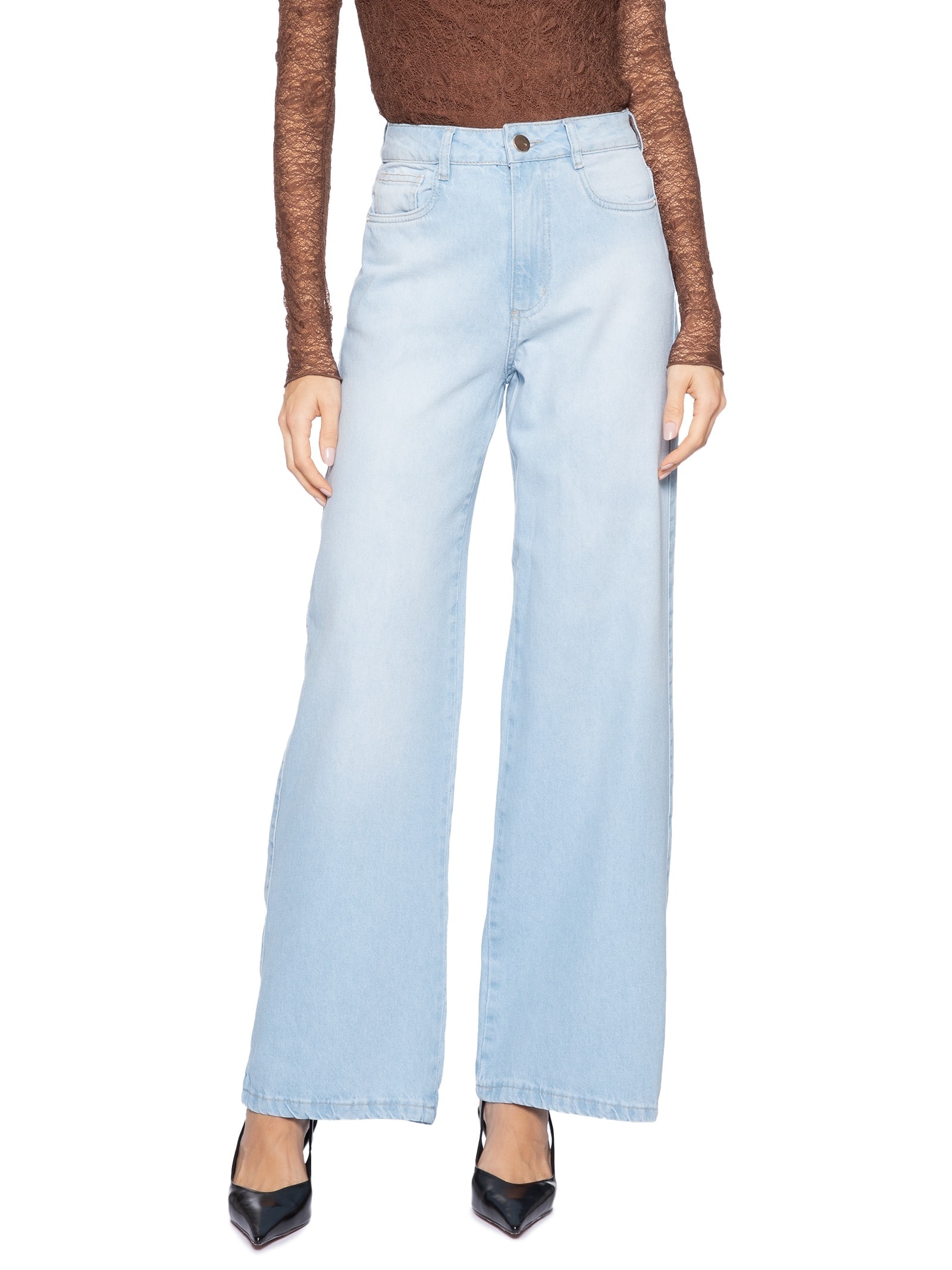 Calça Feminina Jeans Wide Leg Azul Market 33