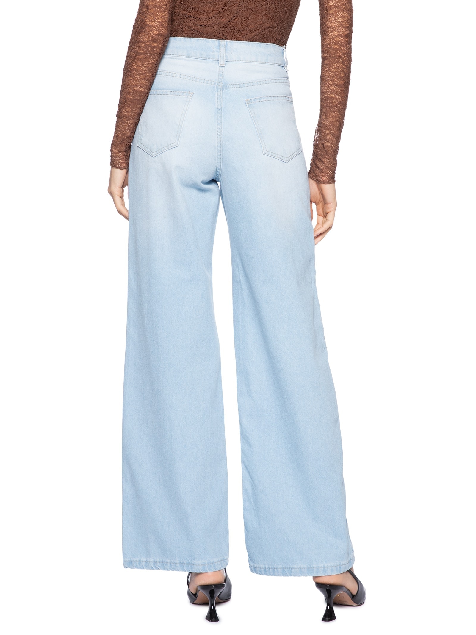 Calça Feminina Jeans Wide Leg Azul Market 33