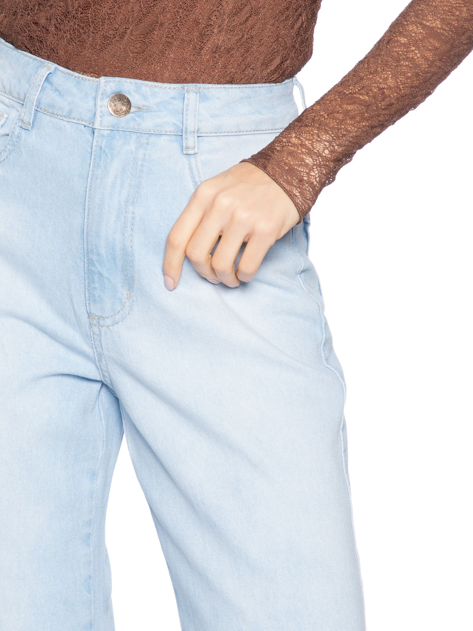 Calça Feminina Jeans Wide Leg Azul Market 33