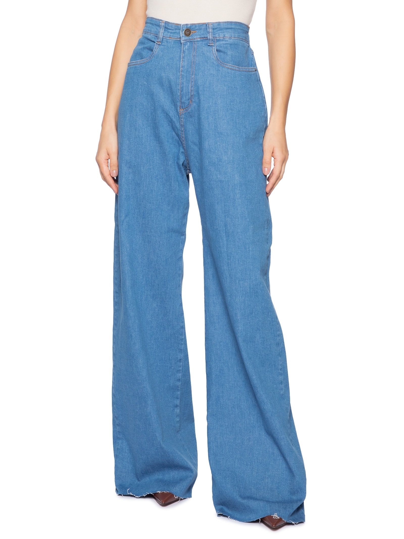 Calça Feminina Jeans Wide Leg Azul Market 33