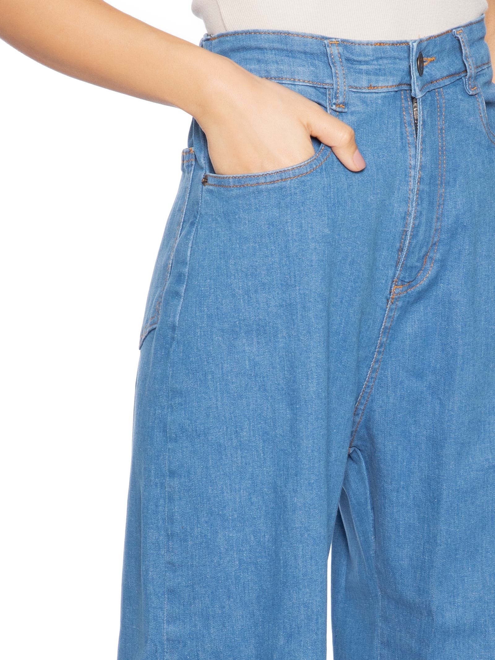 Calça Feminina Jeans Wide Leg Azul Market 33