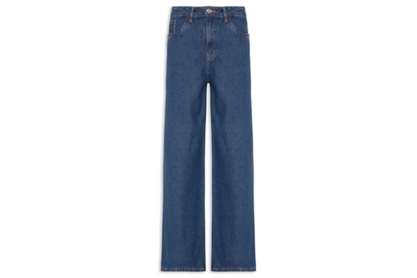 Calça Feminina Jeans Wide Leg Cintura Alta - Azul