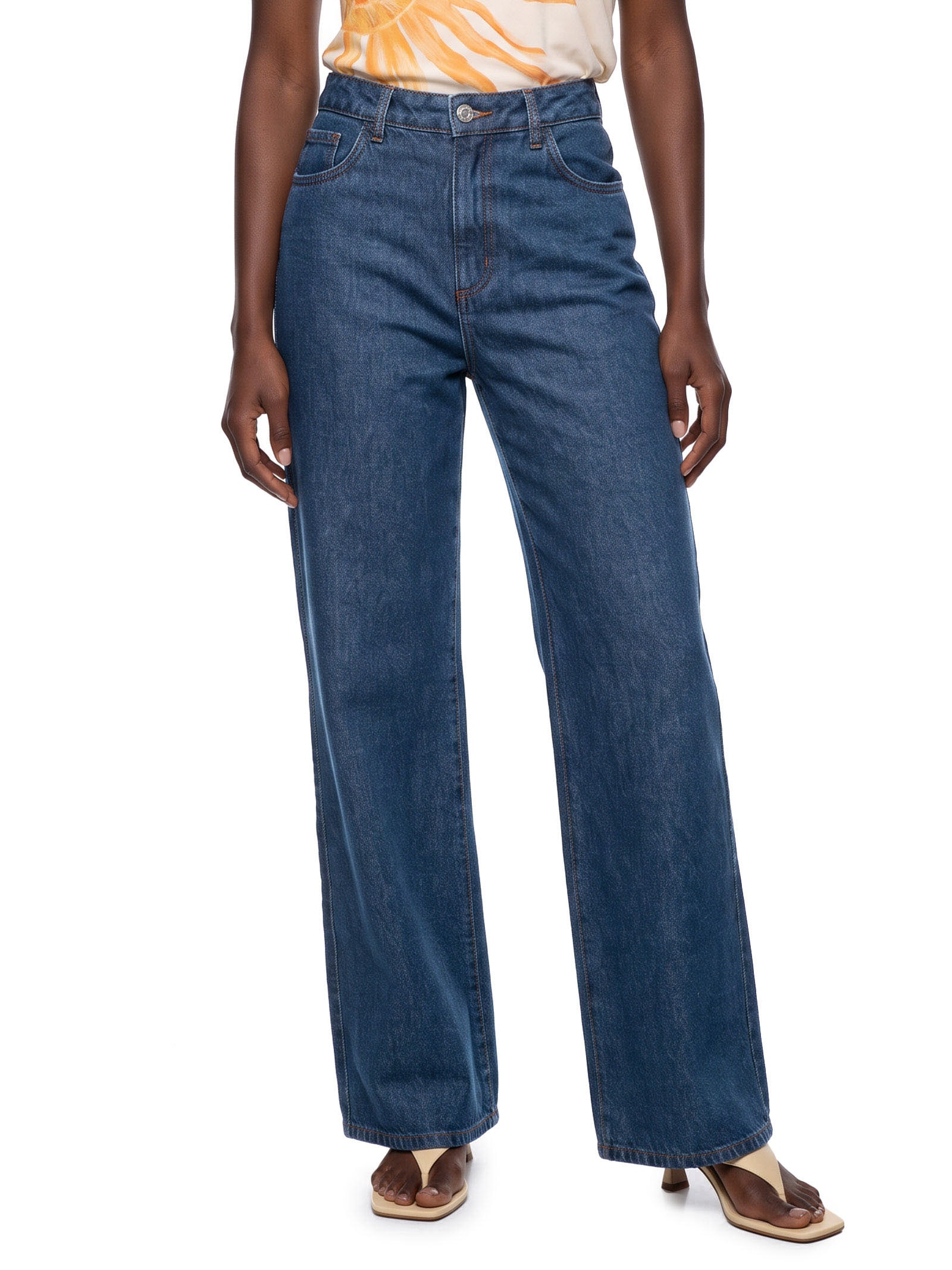 Calça Feminina Jeans Wide Leg Cintura Alta Azul My Favorite