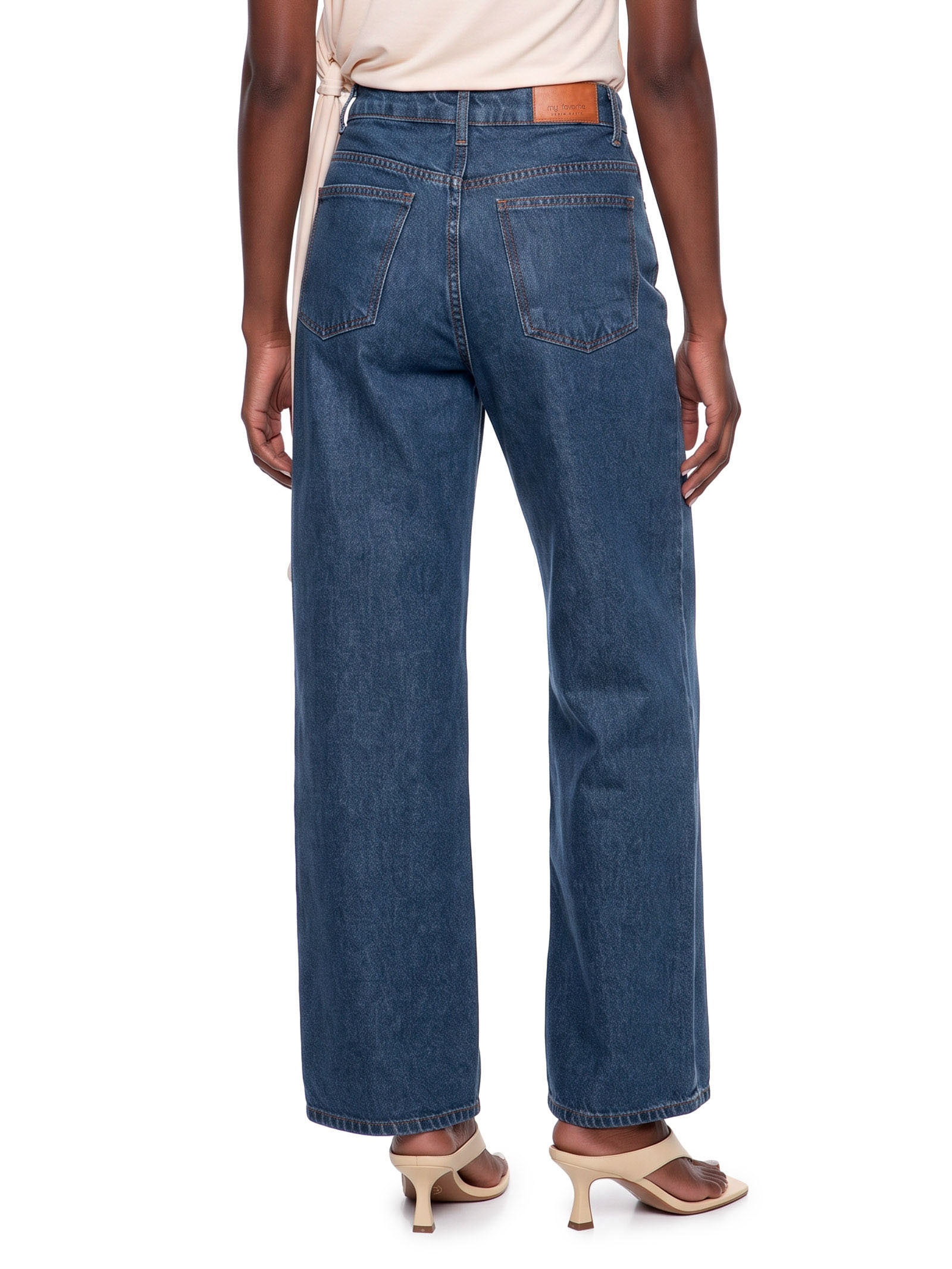 Calça Feminina Jeans Wide Leg Cintura Alta Azul My Favorite