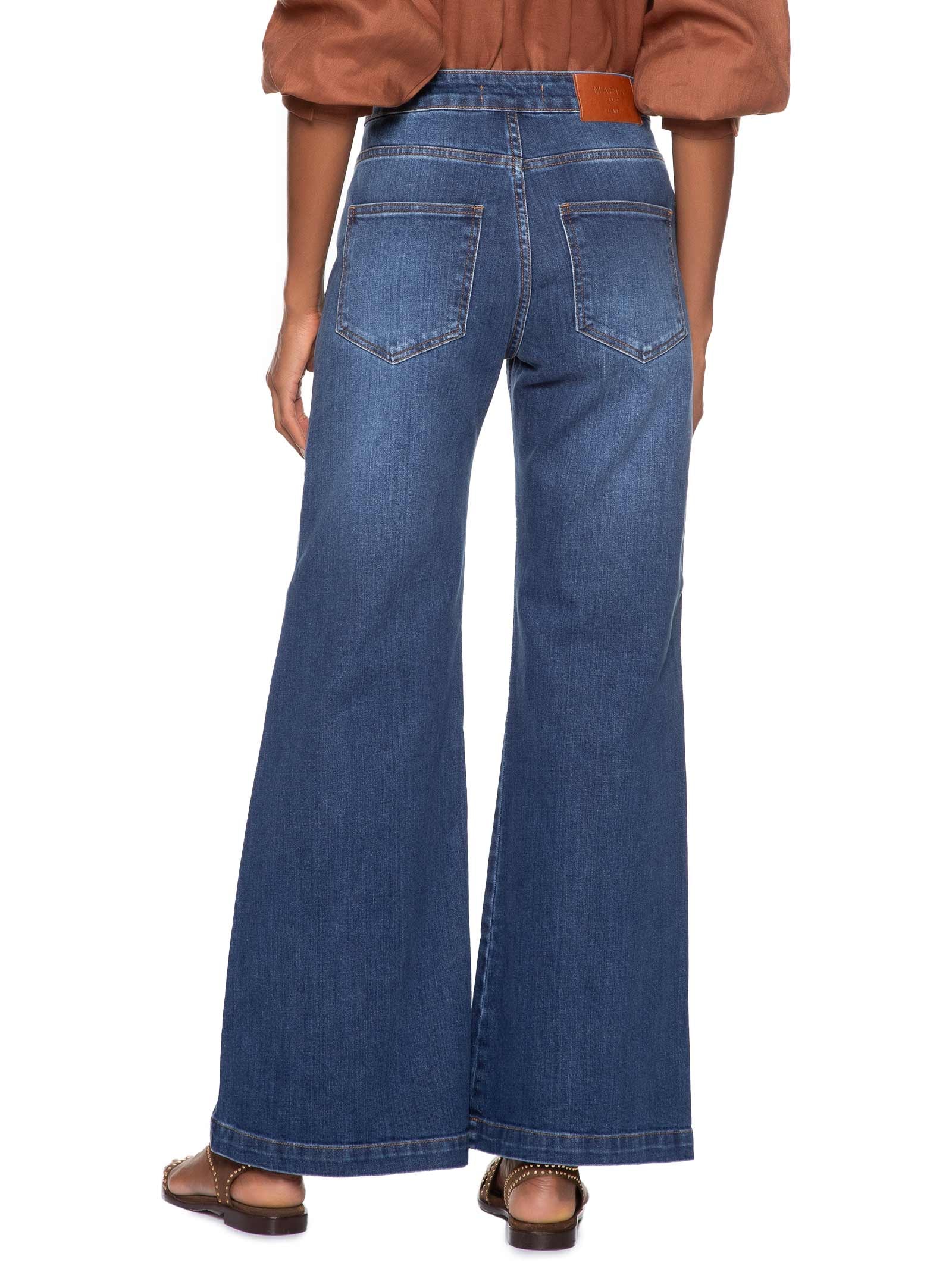 Calça Feminina Jeans Wide Leg Cós Aleta Azul Maria Filó