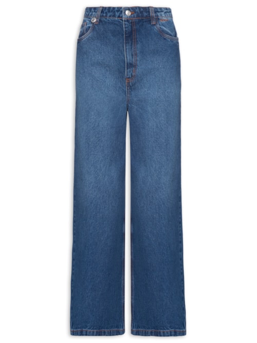 Calça Feminina Jeans Wide Leg Cós Transpassado – Azul