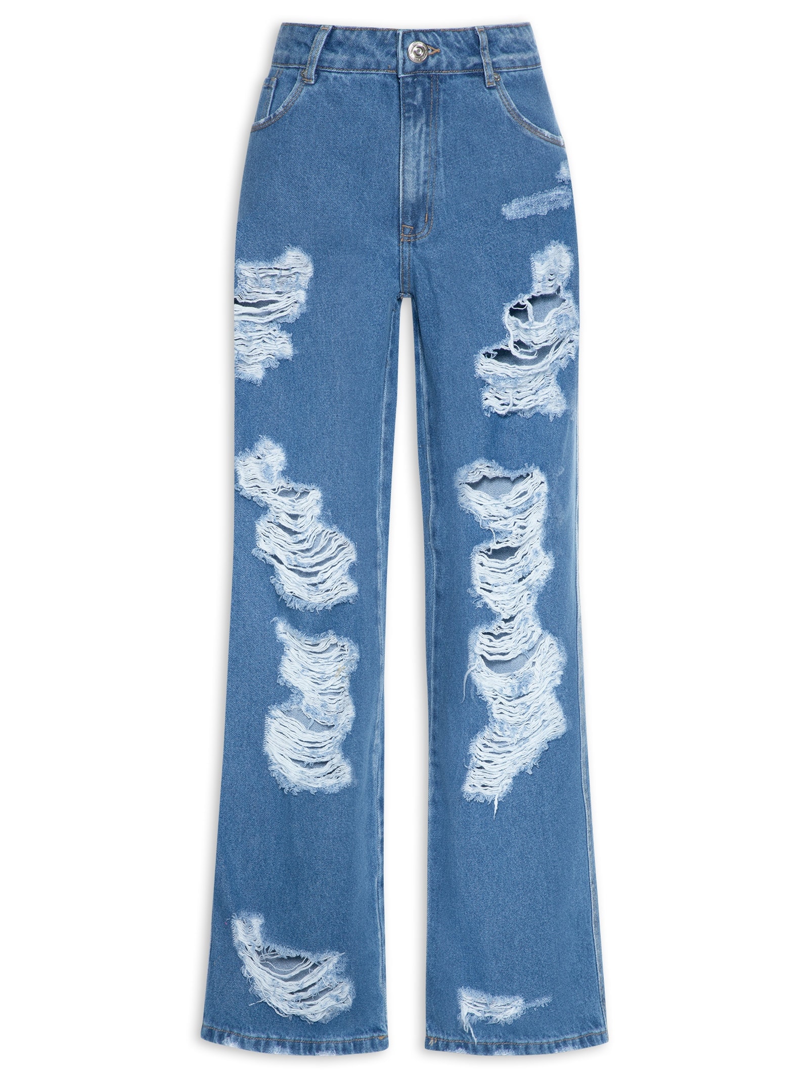 Calça Feminina Jeans Wide Leg High Azul My Favorite Things