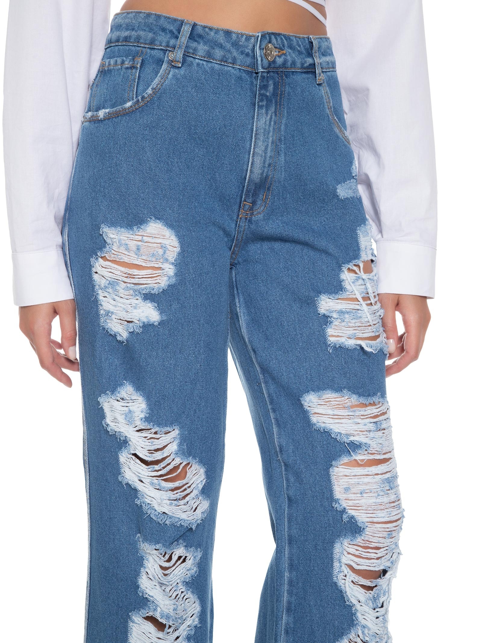 Calça Feminina Jeans Wide Leg High Azul My Favorite Things