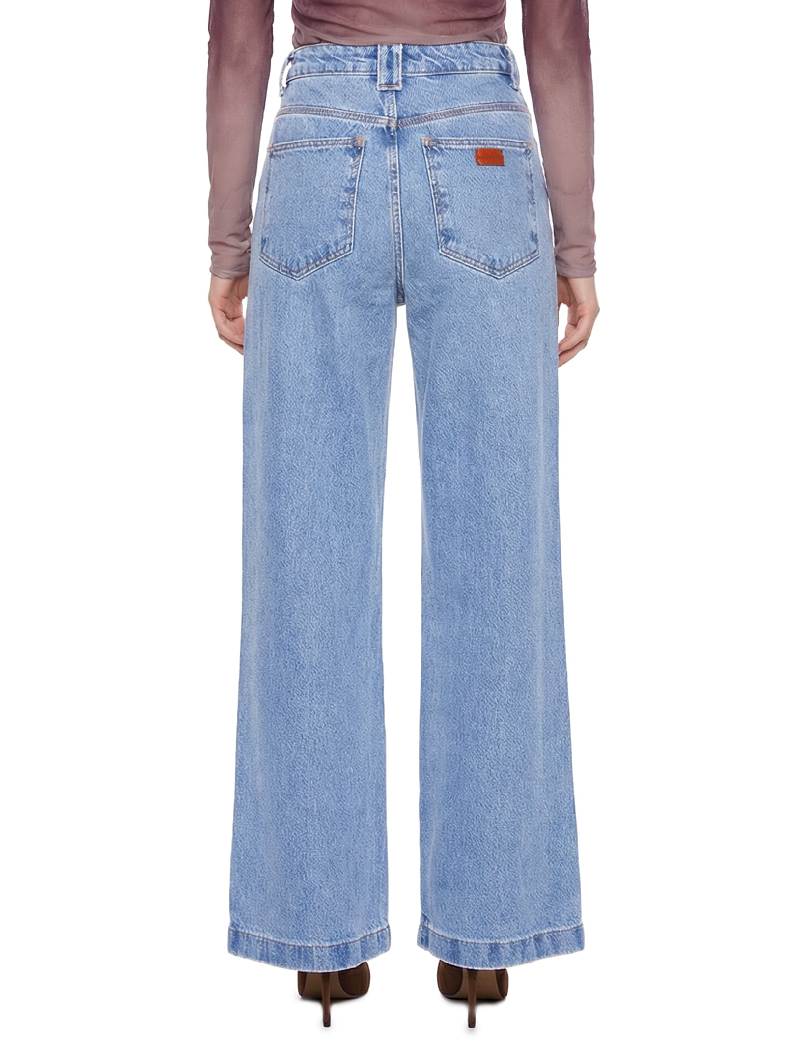 Calça Feminina Jeans Wide Leg High Azul Lança Perfume