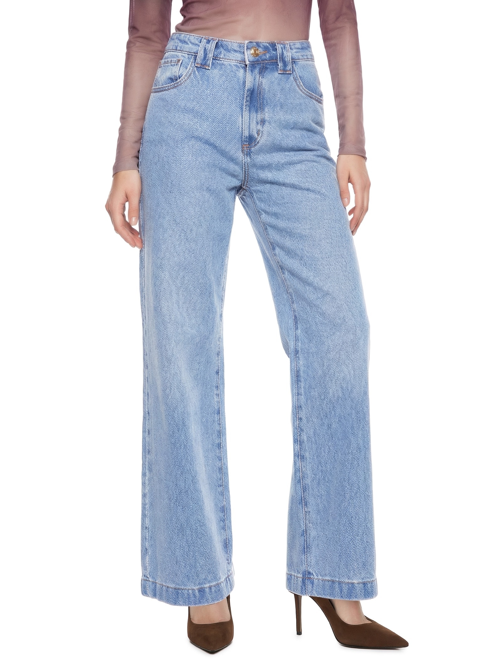 Calça Feminina Jeans Wide Leg High Azul Lança Perfume