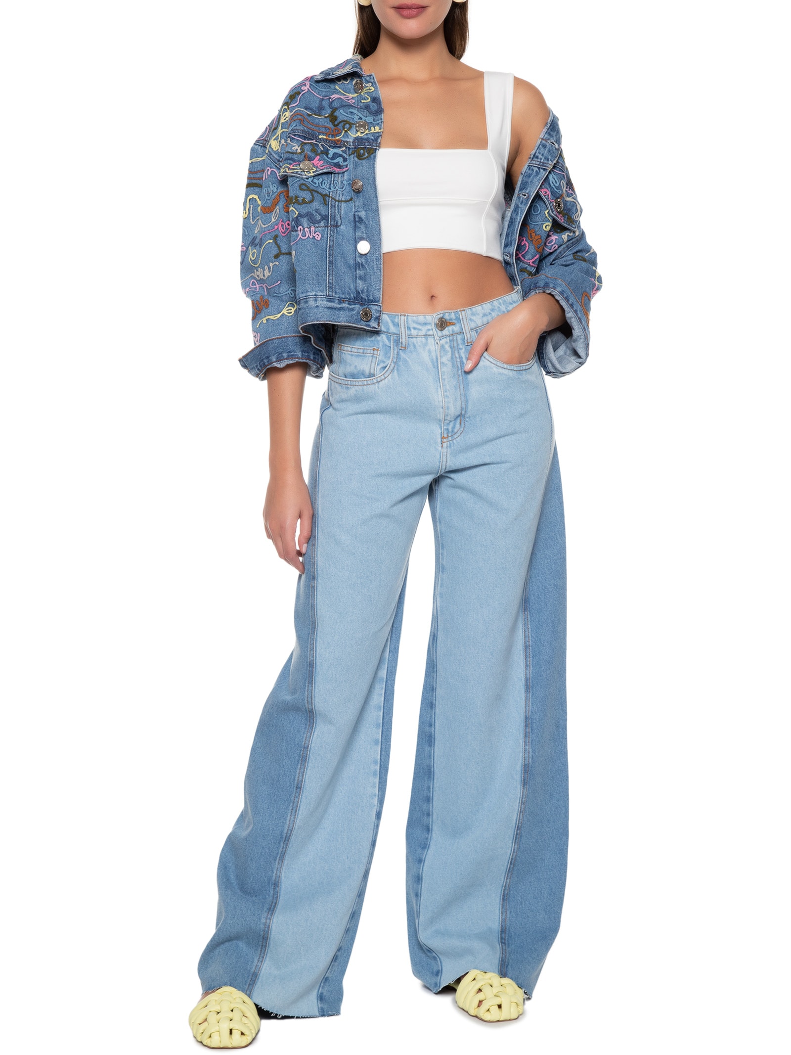 Calça Feminina Jeans Wide Leg Lateral Descolada Azul Animale Jeans