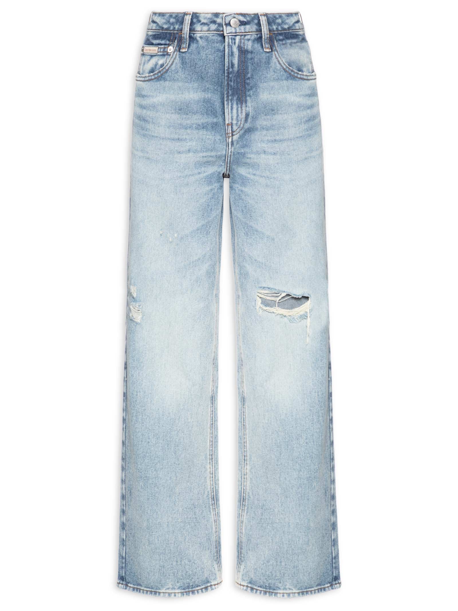 Calça Feminina Jeans Wide Leg Long Rasgos Azul Calvin Klein Jeans