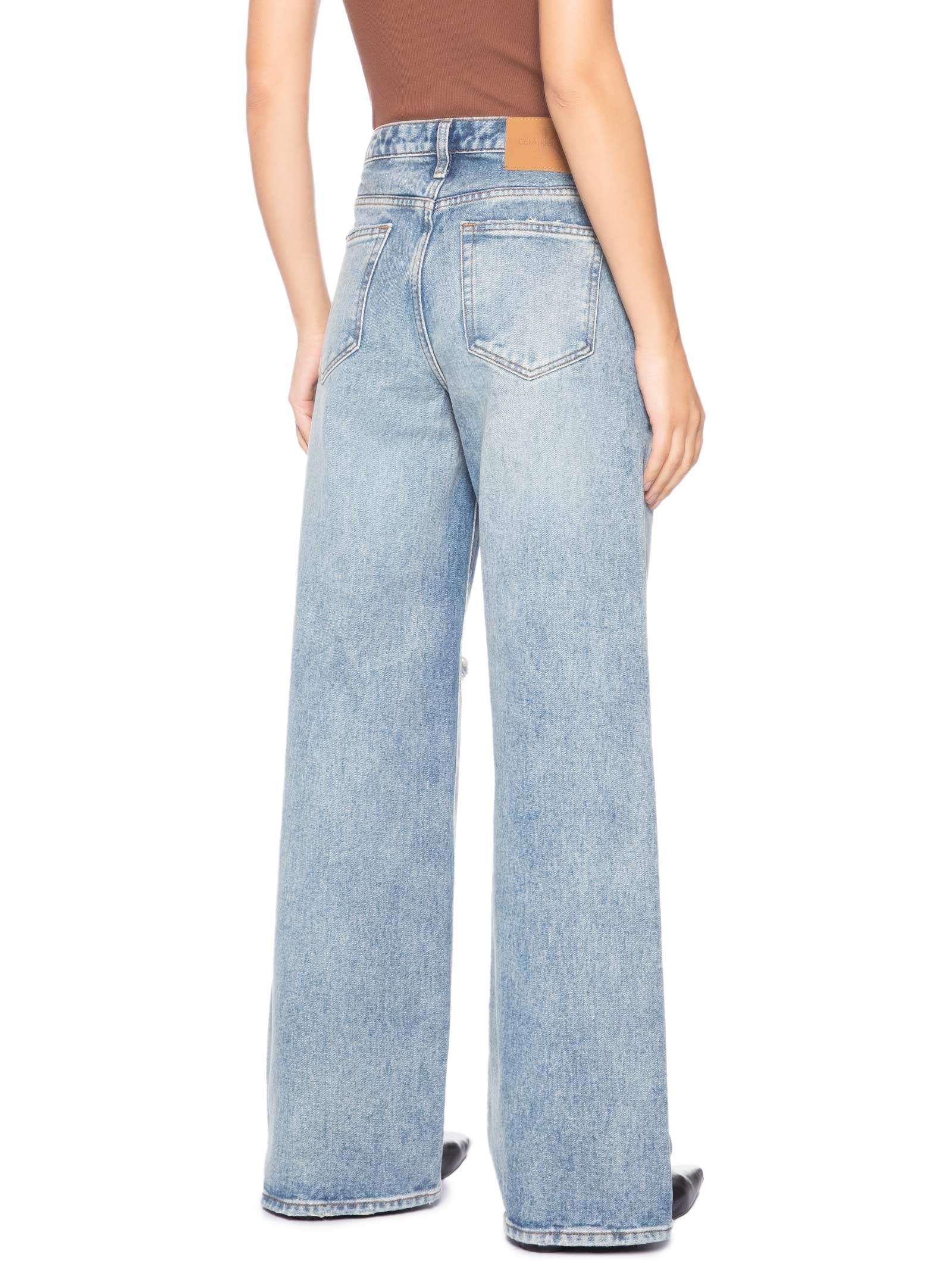Calça Feminina Jeans Wide Leg Long Rasgos Azul Calvin Klein Jeans