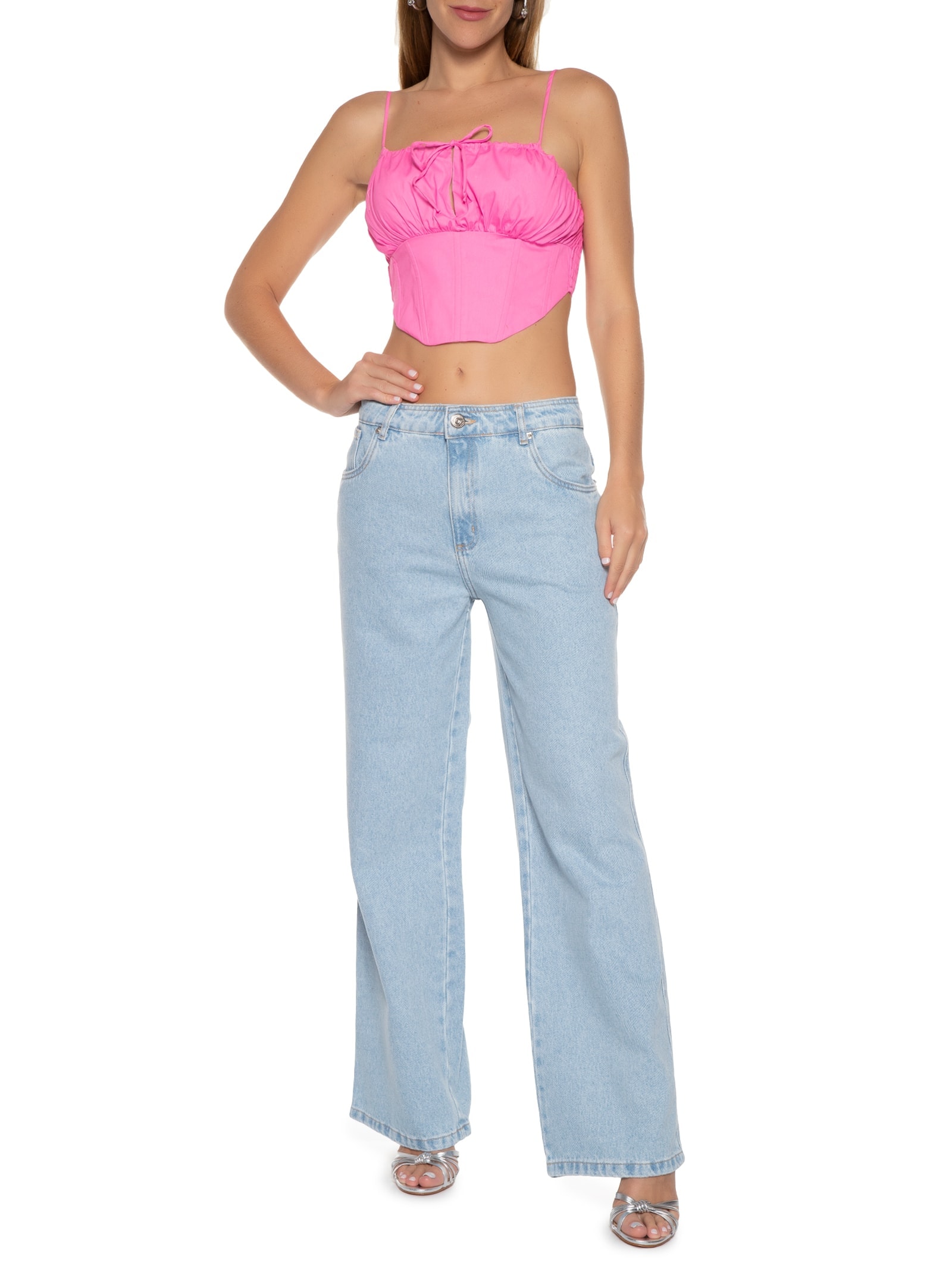 Calça Feminina Jeans Wide Leg Low Azul My Favorite Things