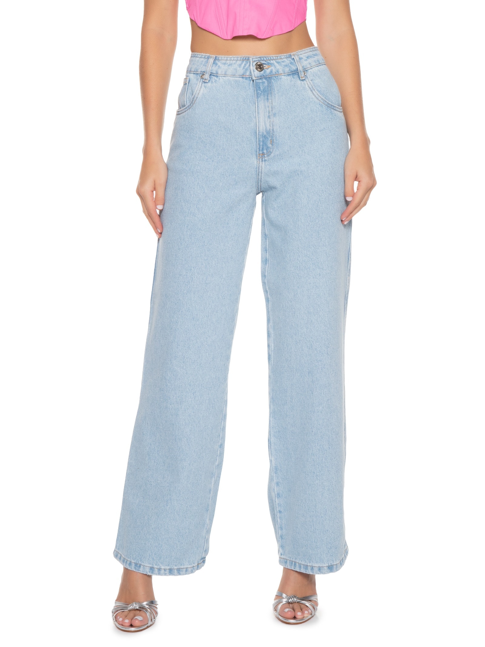 Calça Feminina Jeans Wide Leg Low Azul My Favorite Things