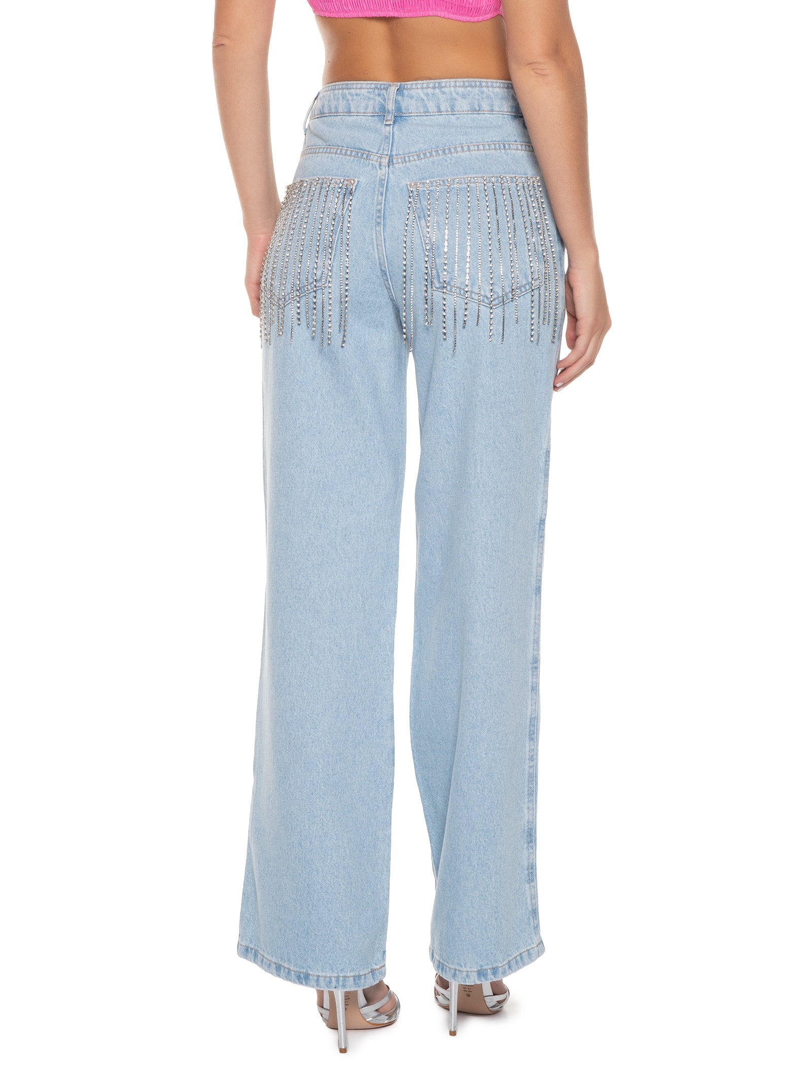 Calça Feminina Jeans Wide Leg Low Azul My Favorite Things