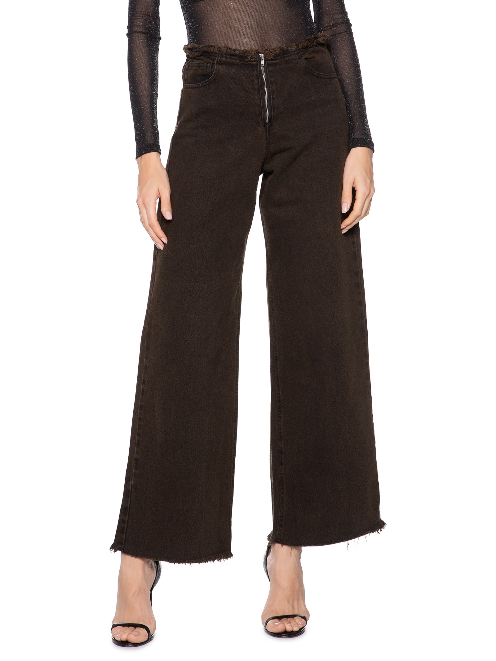 Calça Feminina Jeans Wide Leg Marrom Market 33
