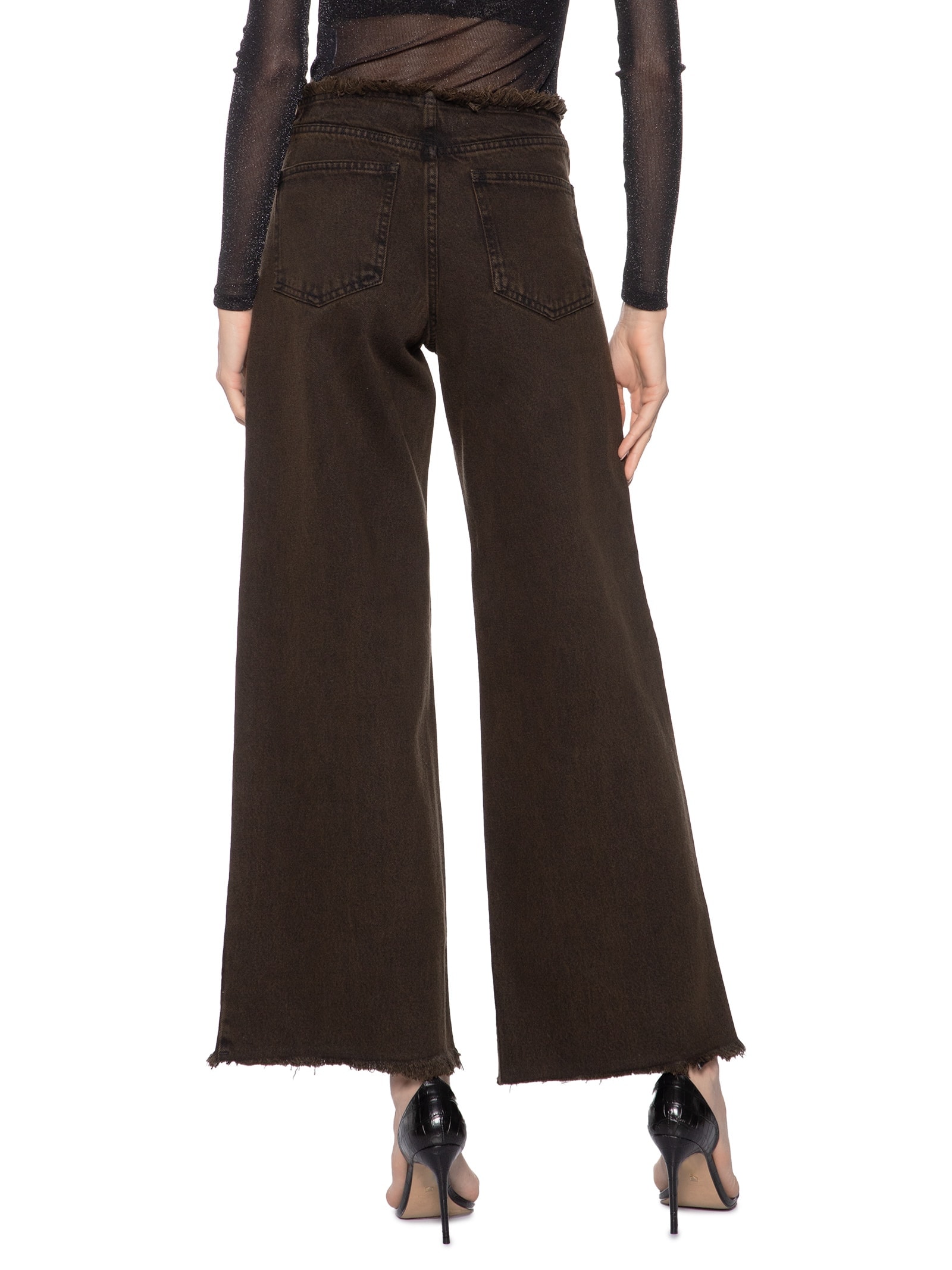 Calça Feminina Jeans Wide Leg Marrom Market 33
