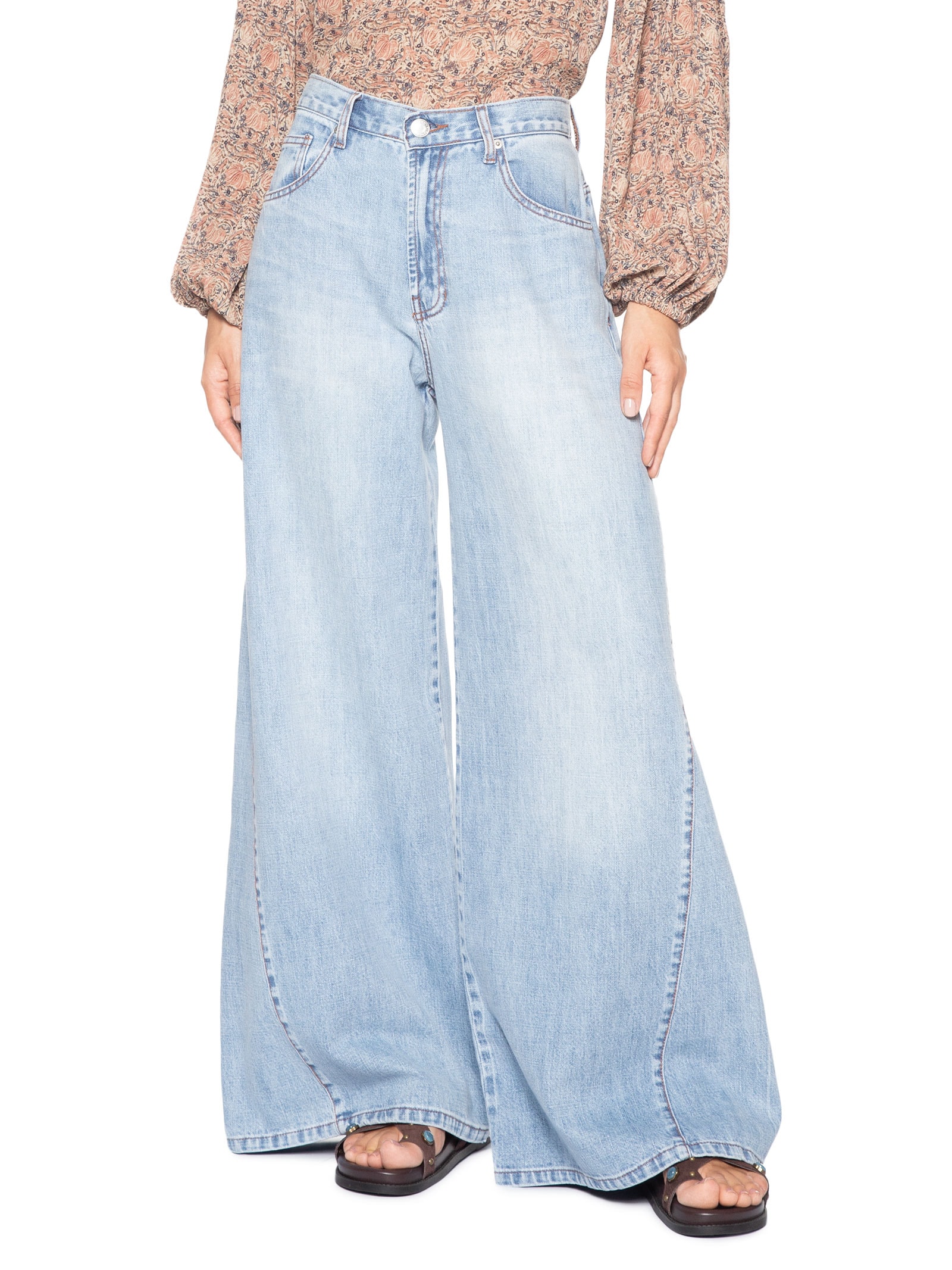 Calça Feminina Jeans Wide Leg Nesgas Azul Maria Filó