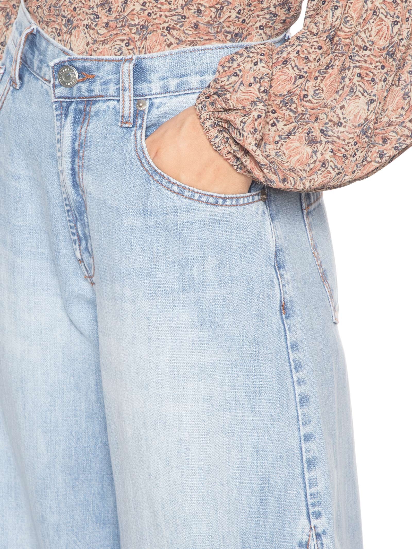 Calça Feminina Jeans Wide Leg Nesgas Azul Maria Filó