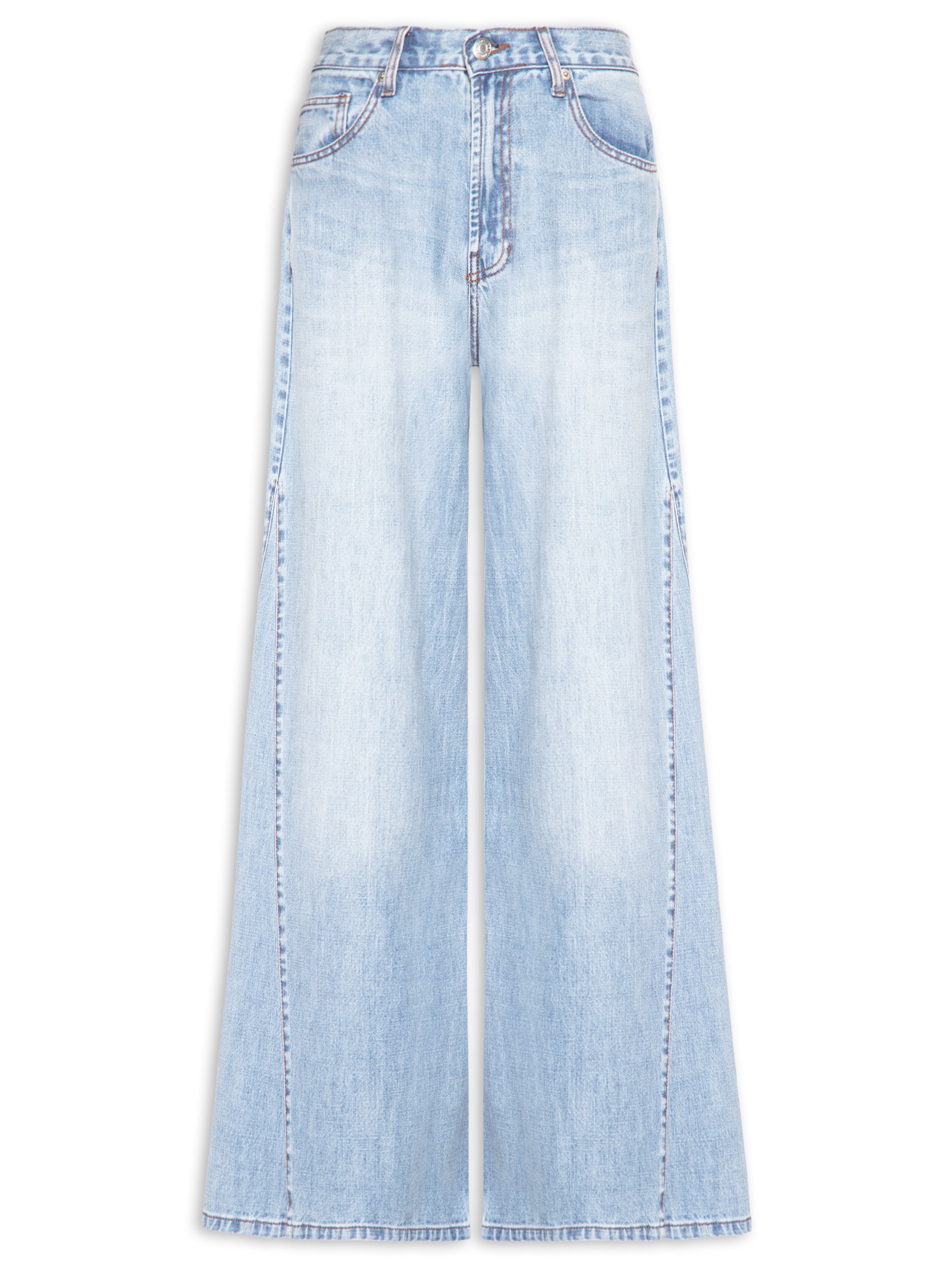 Calça Feminina Jeans Wide Leg Nesgas Azul Maria Filó