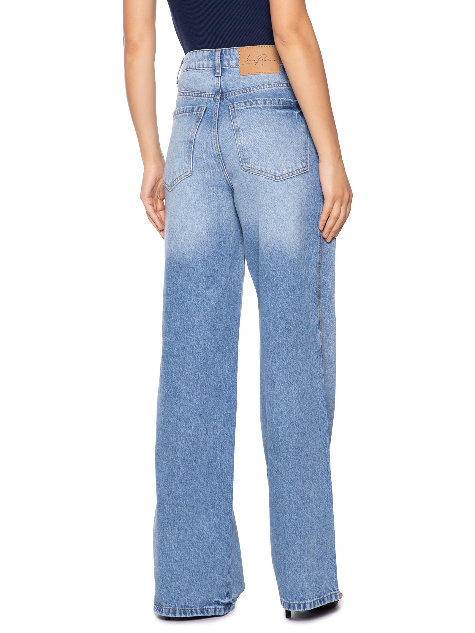 Calça Feminina Jeans Wide Leg Super High Azul Lança Perfume