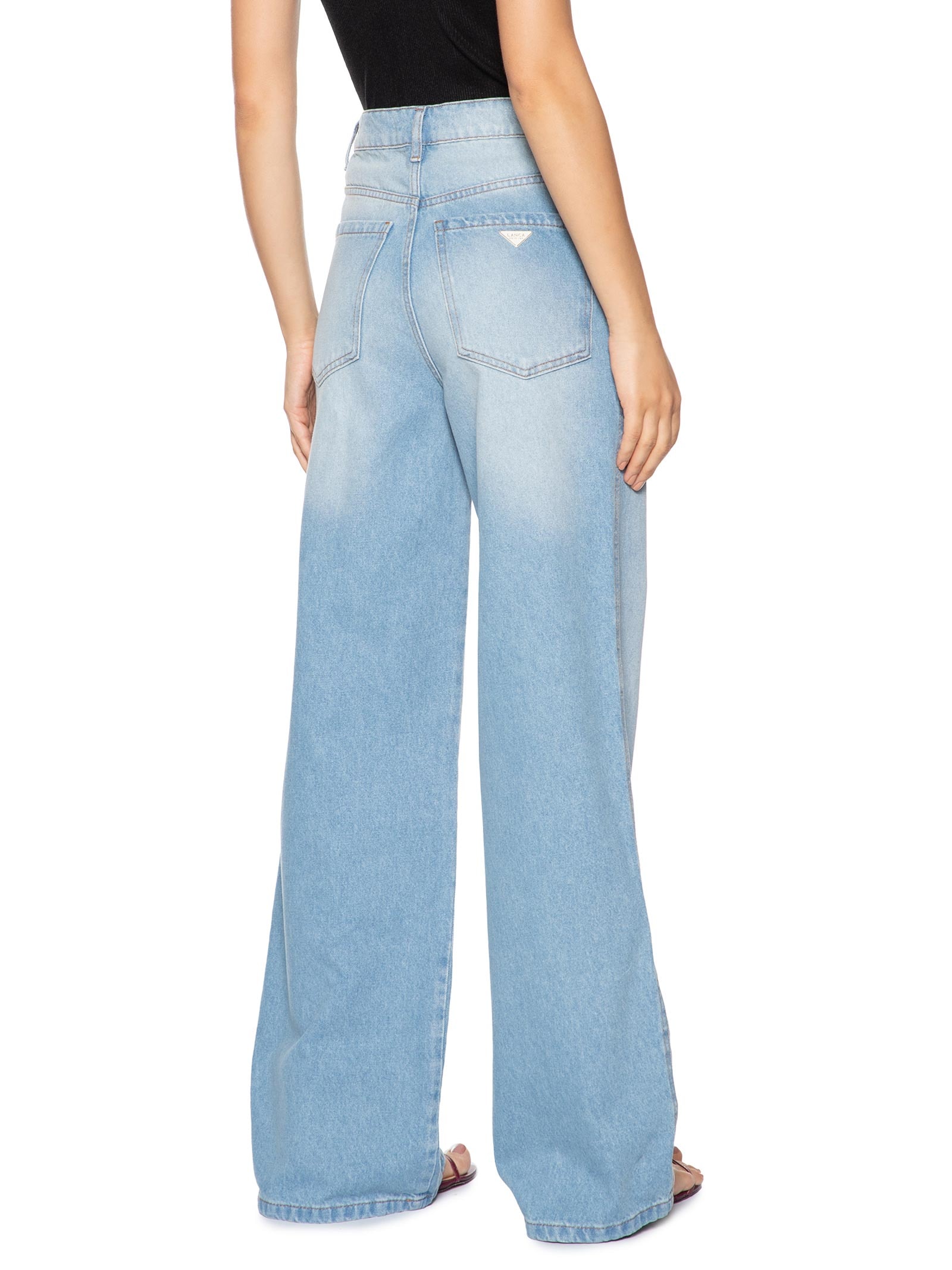 Calça Feminina Jeans Wide Leg Super High Azul Lança Perfume