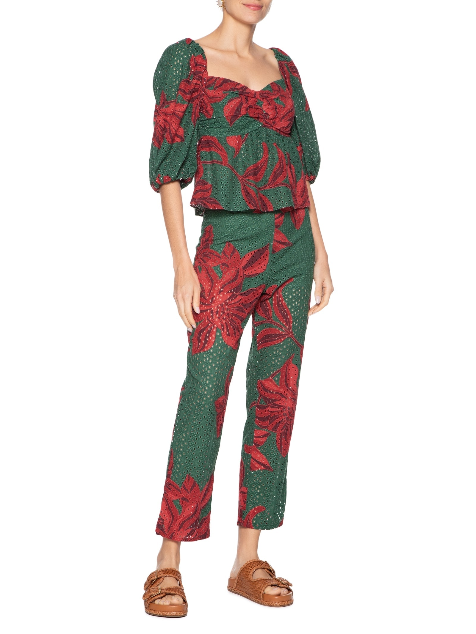 Calça Feminina Laise Estampa Botânico Verde Dress To