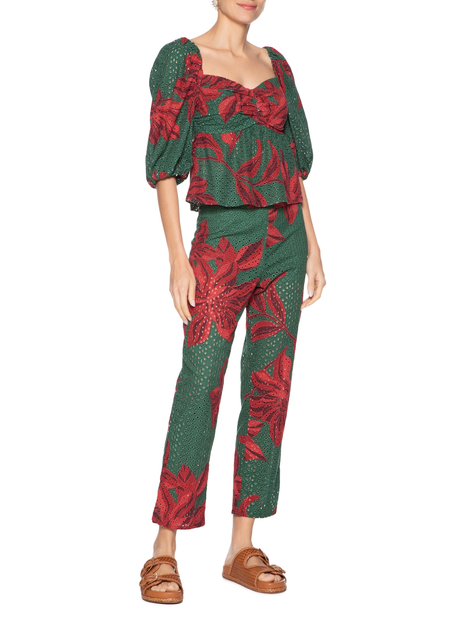 Calça Feminina Laise Estampa Botânico Verde Dress To