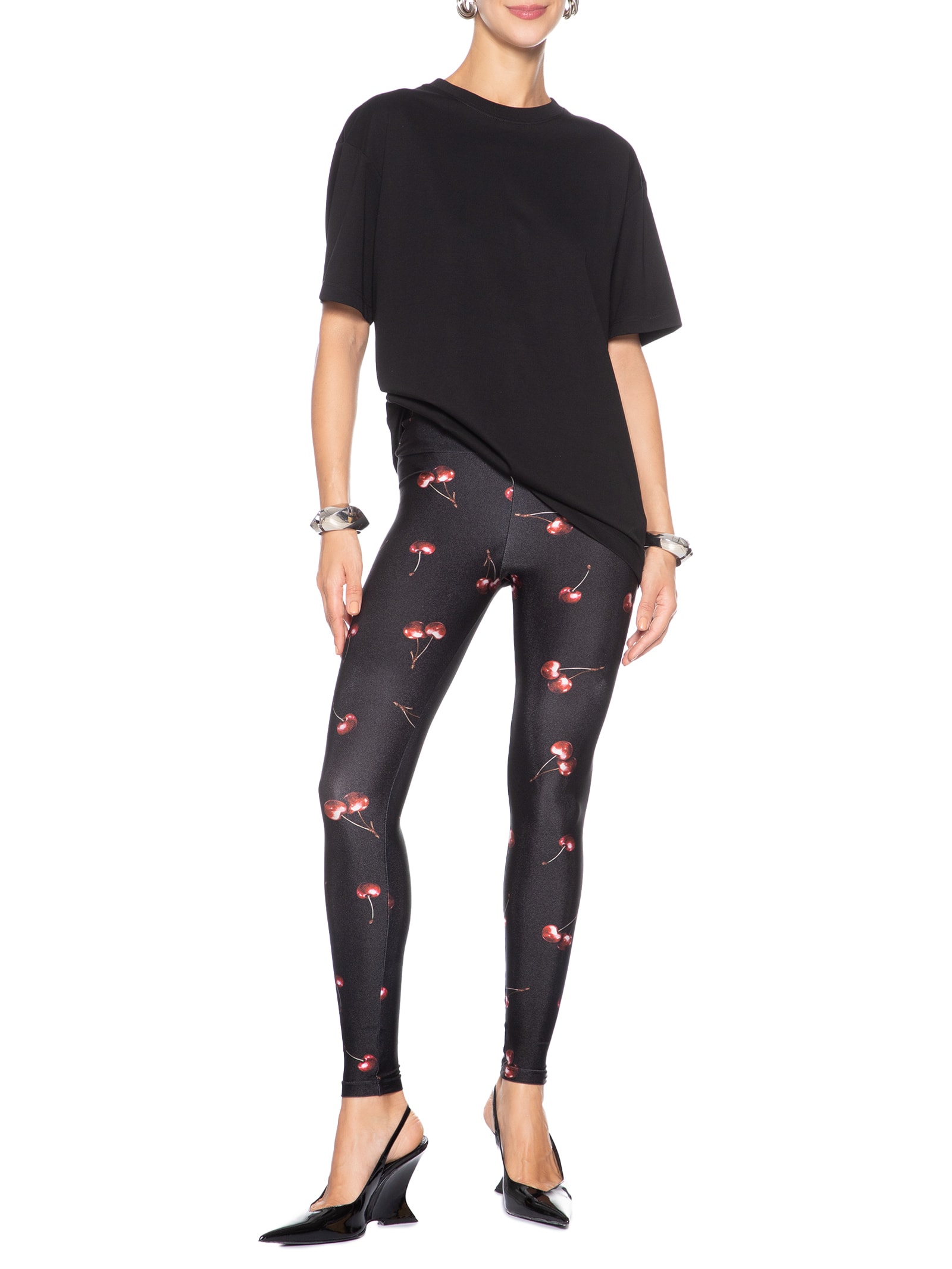 Calça Feminina Legging Lycra Classic Estampada Cherry Preto Forlegs