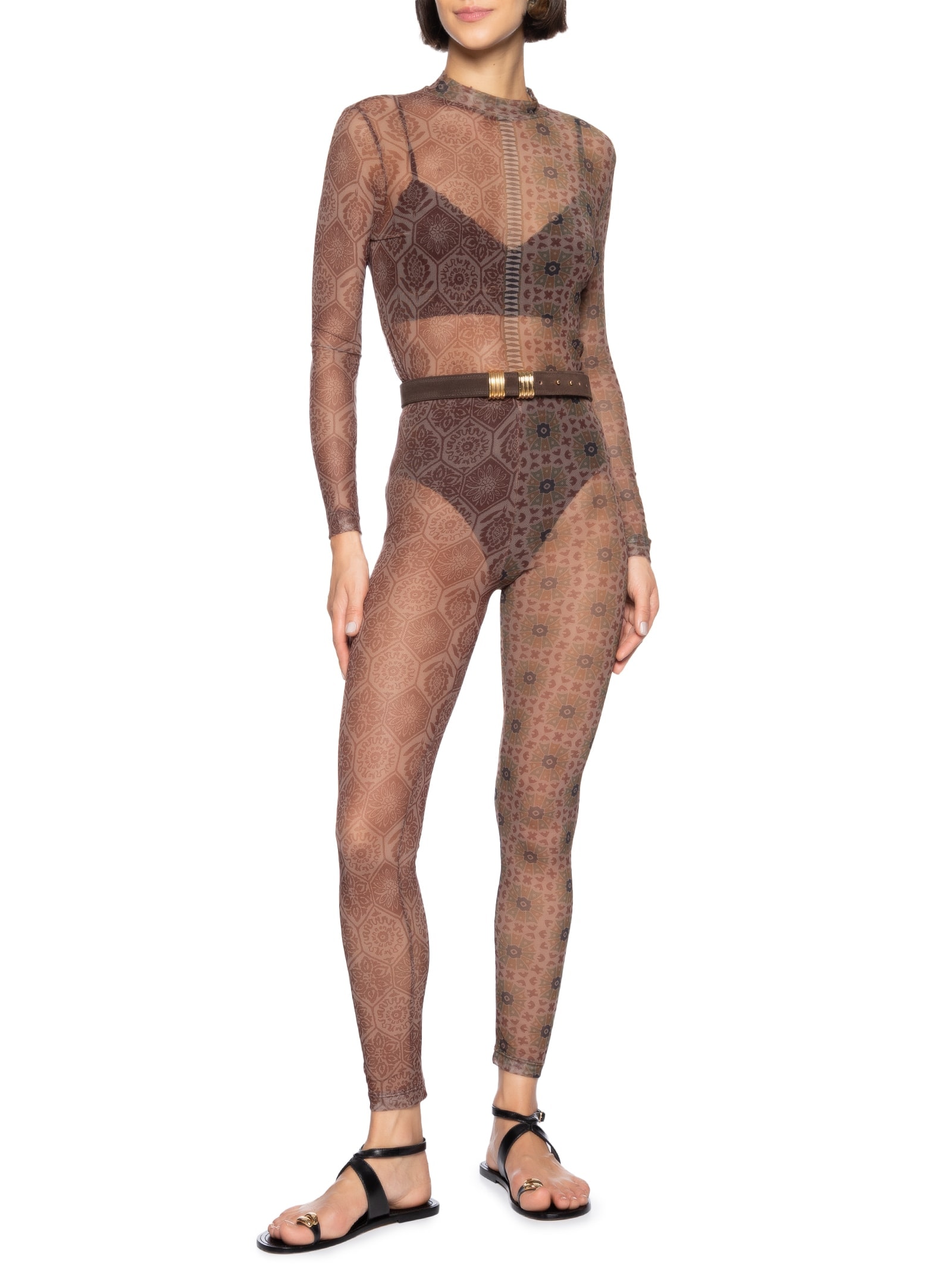 Calça Feminina Legging Tule Estampa Andaluzia Marrom Cantão