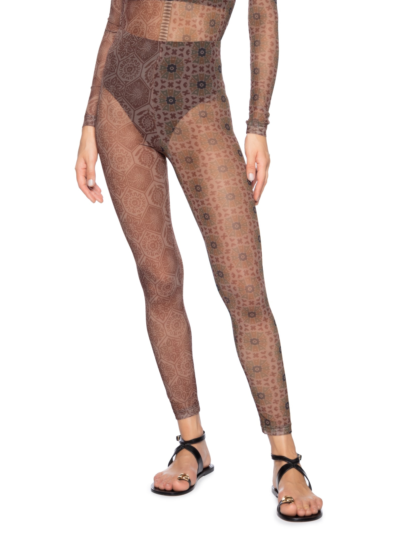 Calça Feminina Legging Tule Estampa Andaluzia Marrom Cantão
