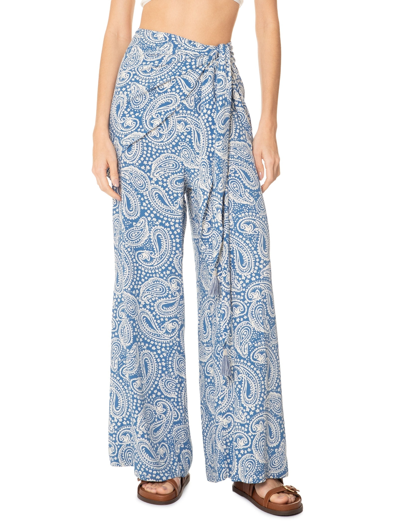 Calça Feminina Lenço Crepe Estampa Céu Sereno Azul Dress To