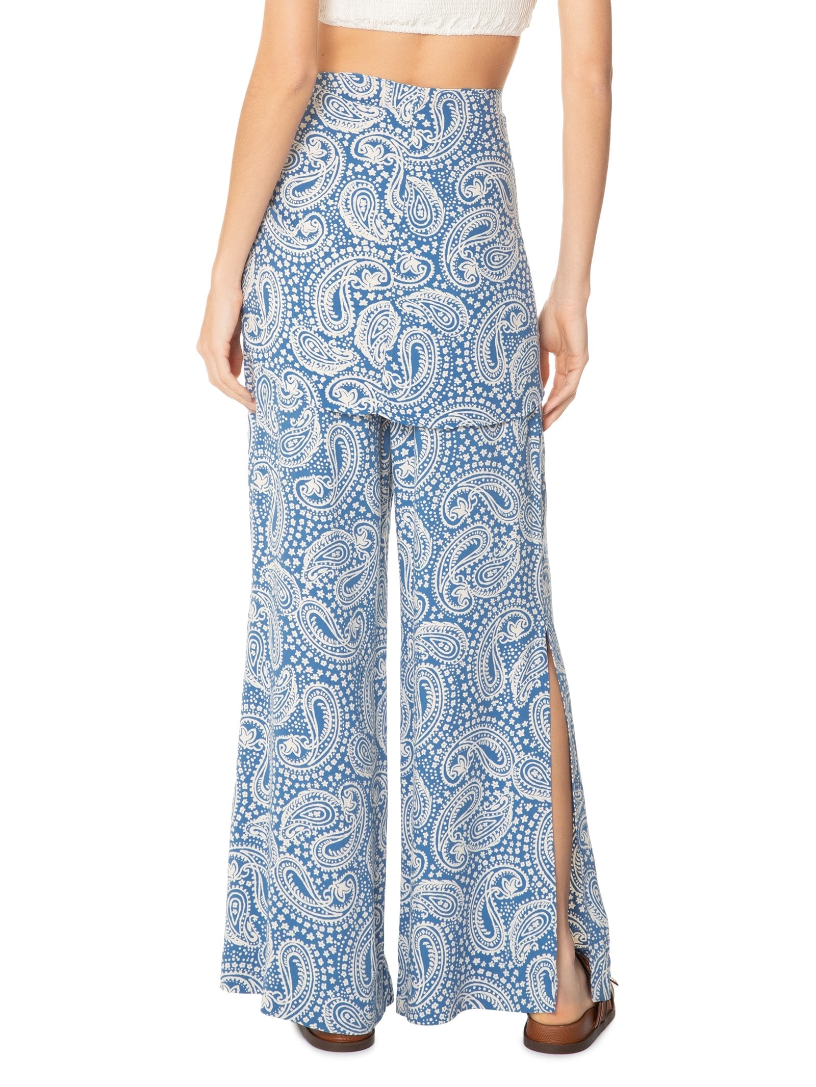 Calça Feminina Lenço Crepe Estampa Céu Sereno Azul Dress To