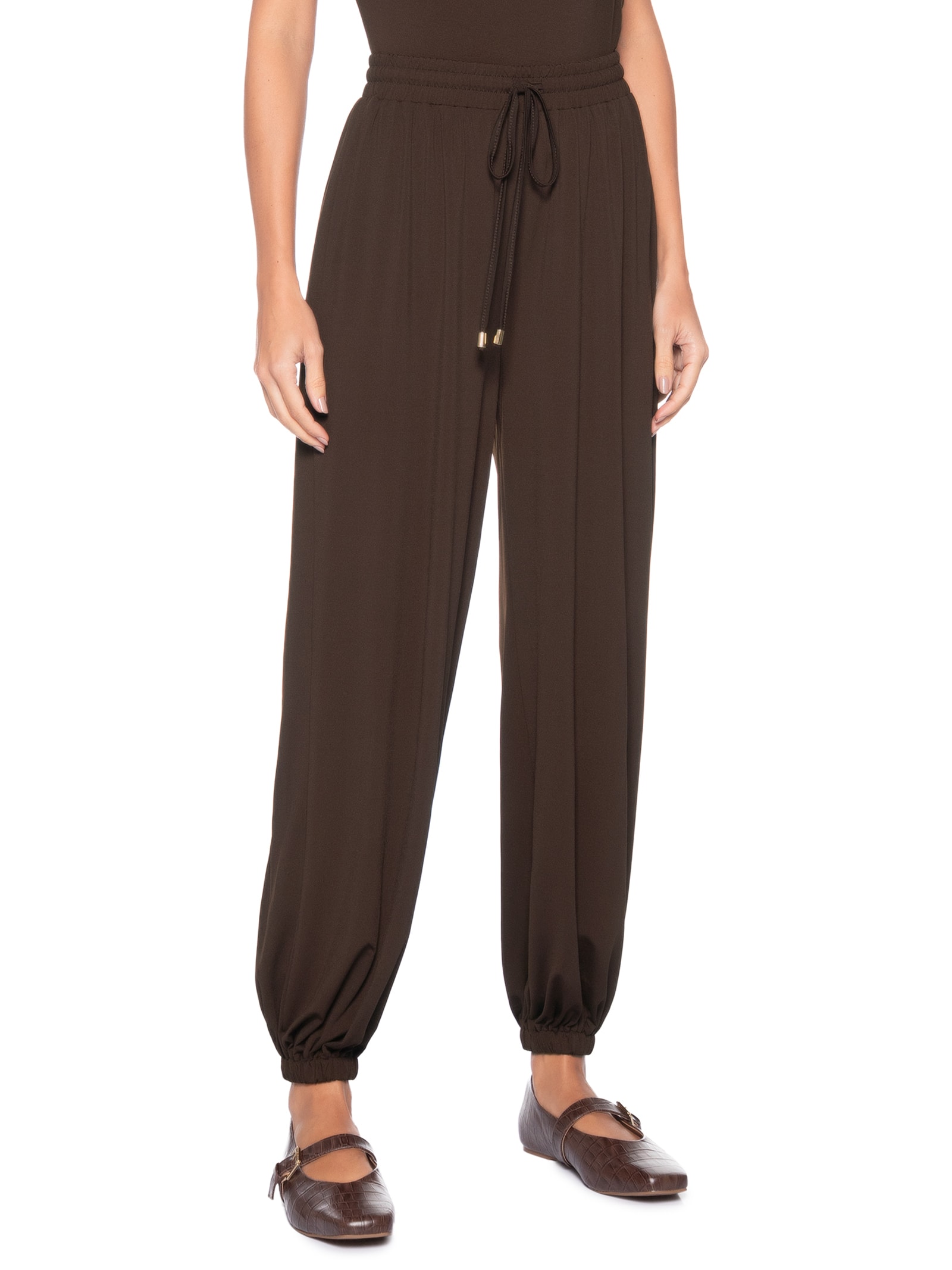 Calça Feminina Leve Ballon Marrom Basiq