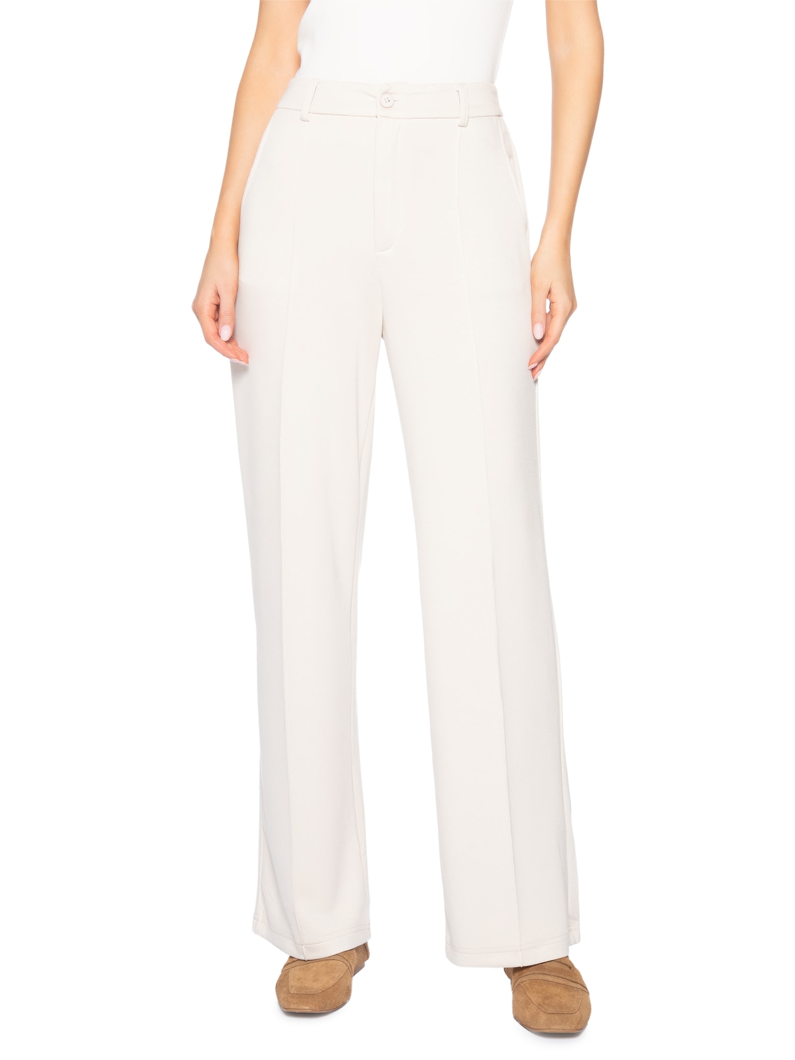 Calça Feminina Leve Reta Off White Basiq