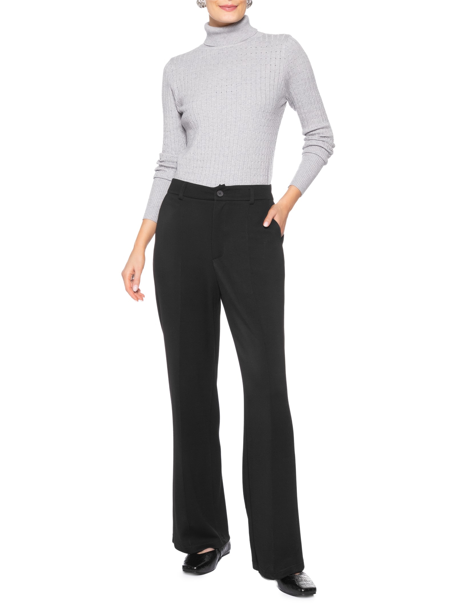 Calça Feminina Leve Reta Preto Basiq