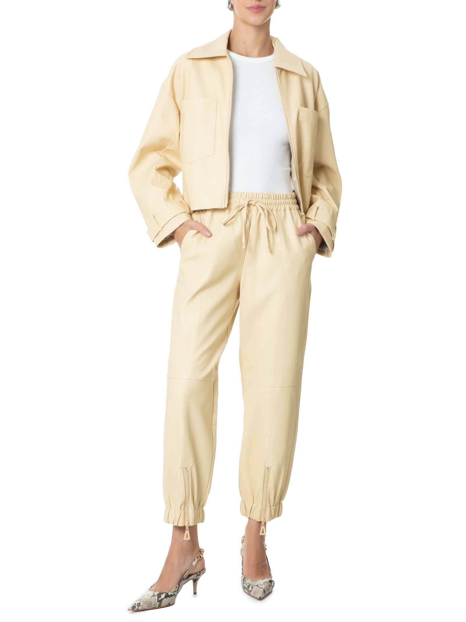 Calça Feminina Like Leather Jogging Zíper Barra Bege Animale Jeans