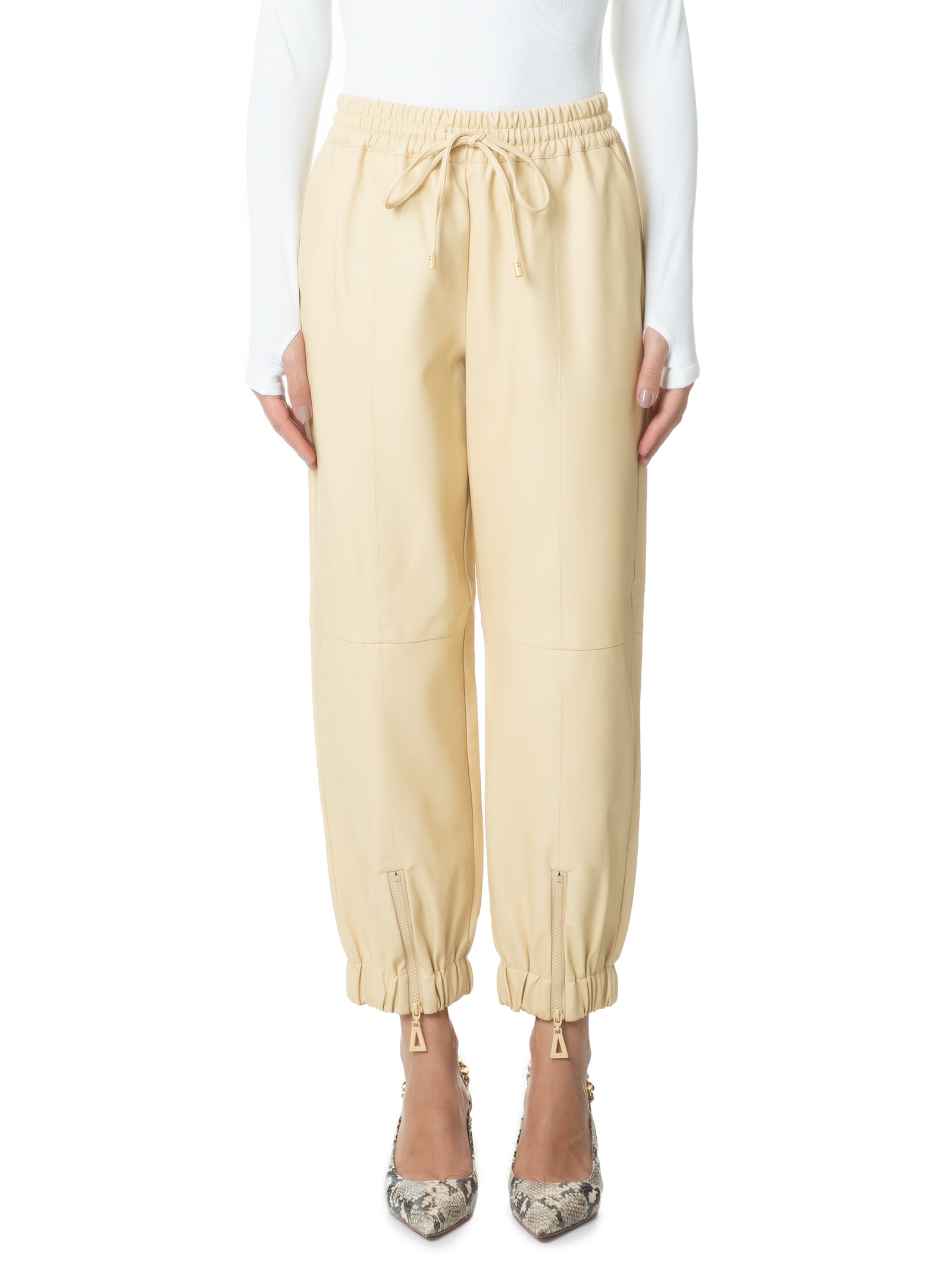 Calça Feminina Like Leather Jogging Zíper Barra Bege Animale Jeans